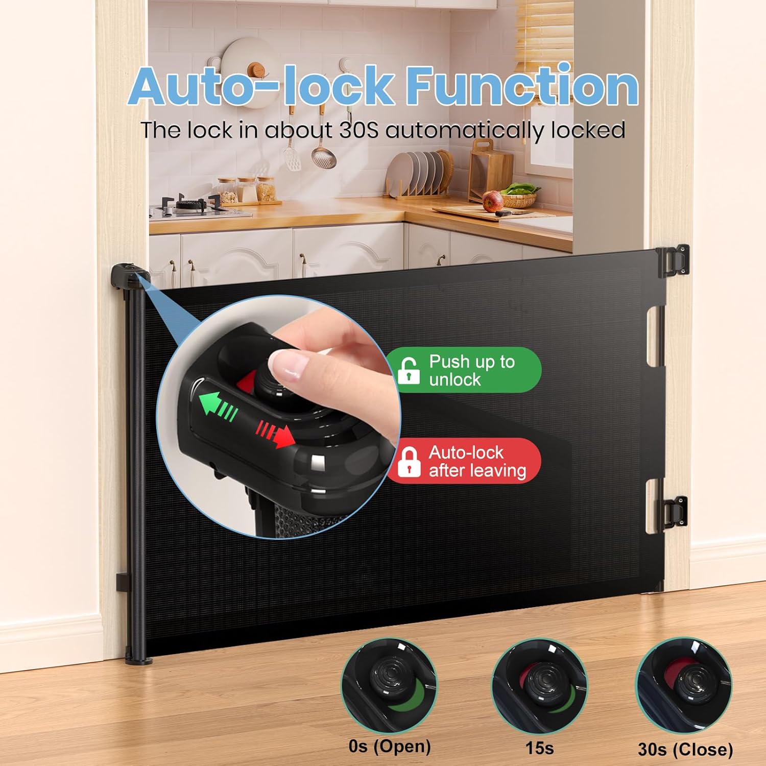 Alternative view of HAMOPY Retractable Baby Gate, 33" Tall, Extends up to 55" Wide, Durable Auto-Lock Baby Gates for Stairs, Mesh Dog Gate and Child Safety Gates for Doorways, Hallways, Indoor, Outdoor(Black)