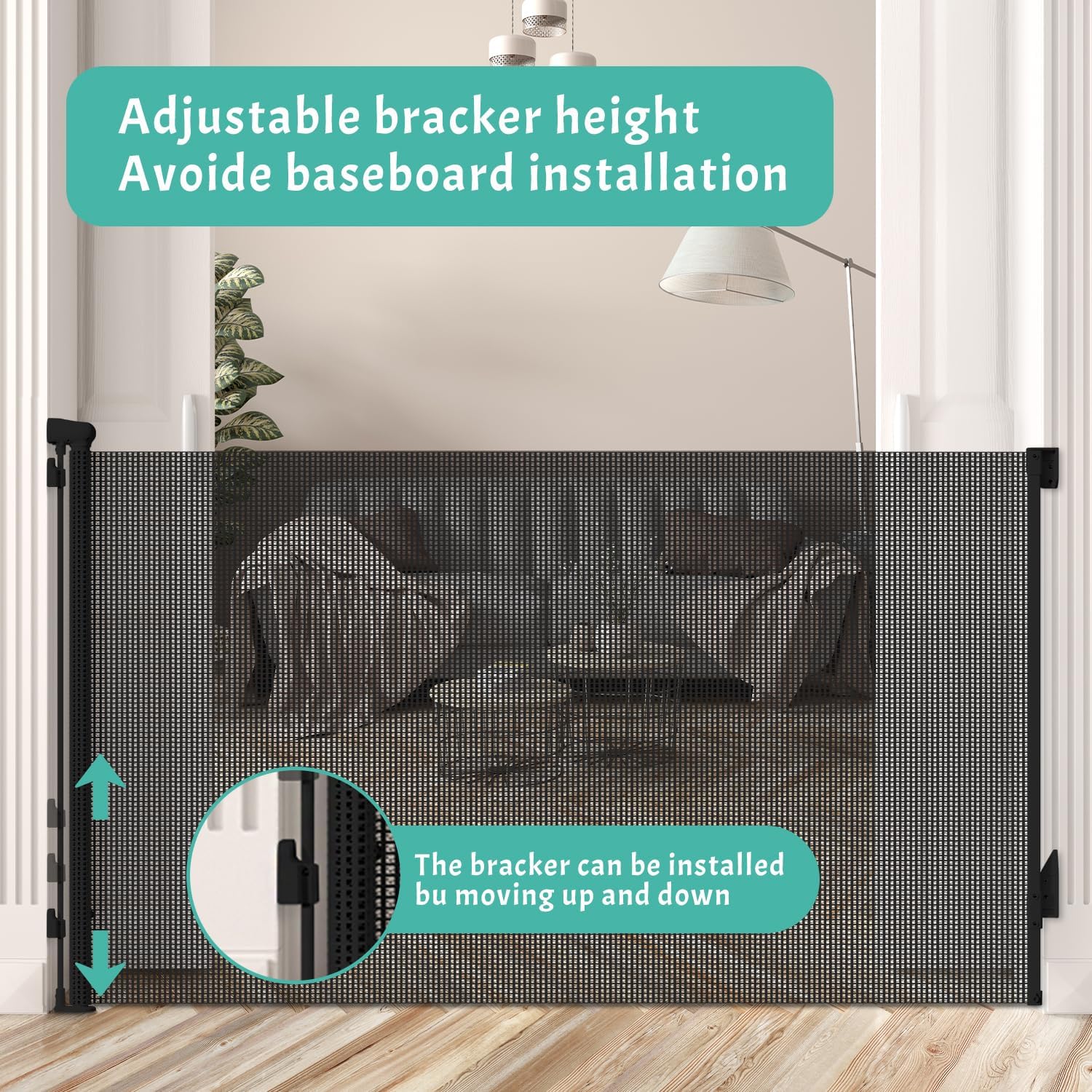 Alternative view of JSQBSECL Retractable Baby Gate, Pet Gate for Stairs, Mesh Dog Gate for Doorways, Safety Locking Gates for Baby Indoor, Stair Gate for Outdoor, Hallways, Doorways (Black, 70 inch)