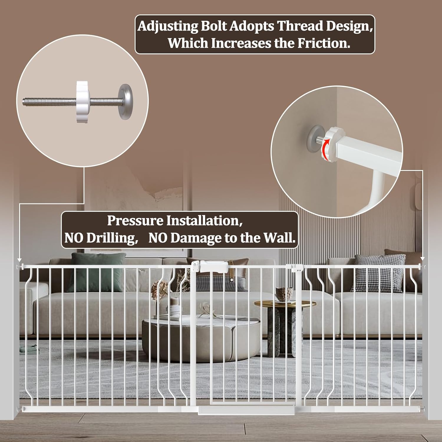 Alternative view of WAOWAO Baby Gate 100-109.41" Extra Wide Pressure Mounted Walk Through Swing Auto Close Safety White Metal Toddler Kids Child Dog Pet Puppy for Stairs,Doorways,Kitchen