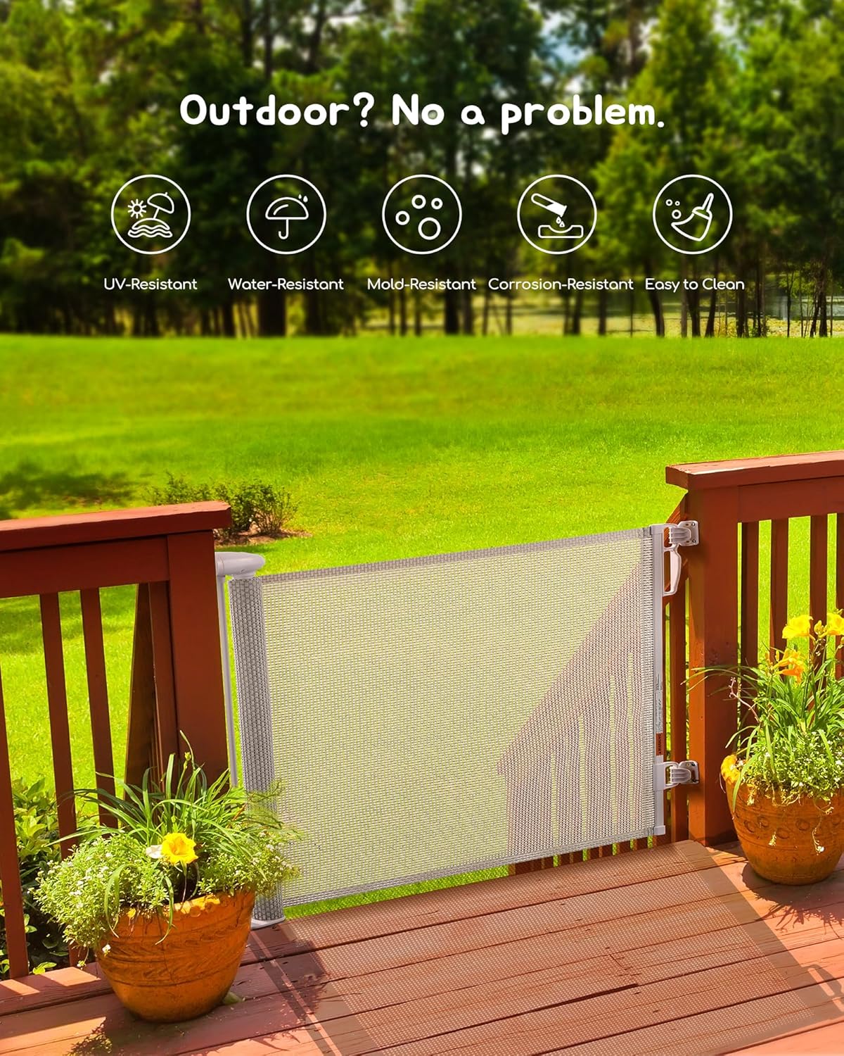 Alternative view of Retractable Baby Gate, Exquisite Rattan Mesh, 33" Tall, Expands to 55" Wide, Dog Gate for Stairs, Doorway, Hallway, Indoor/Outdoor Pet Fence, Walk-Through Design with No Bottom Bar, Beige