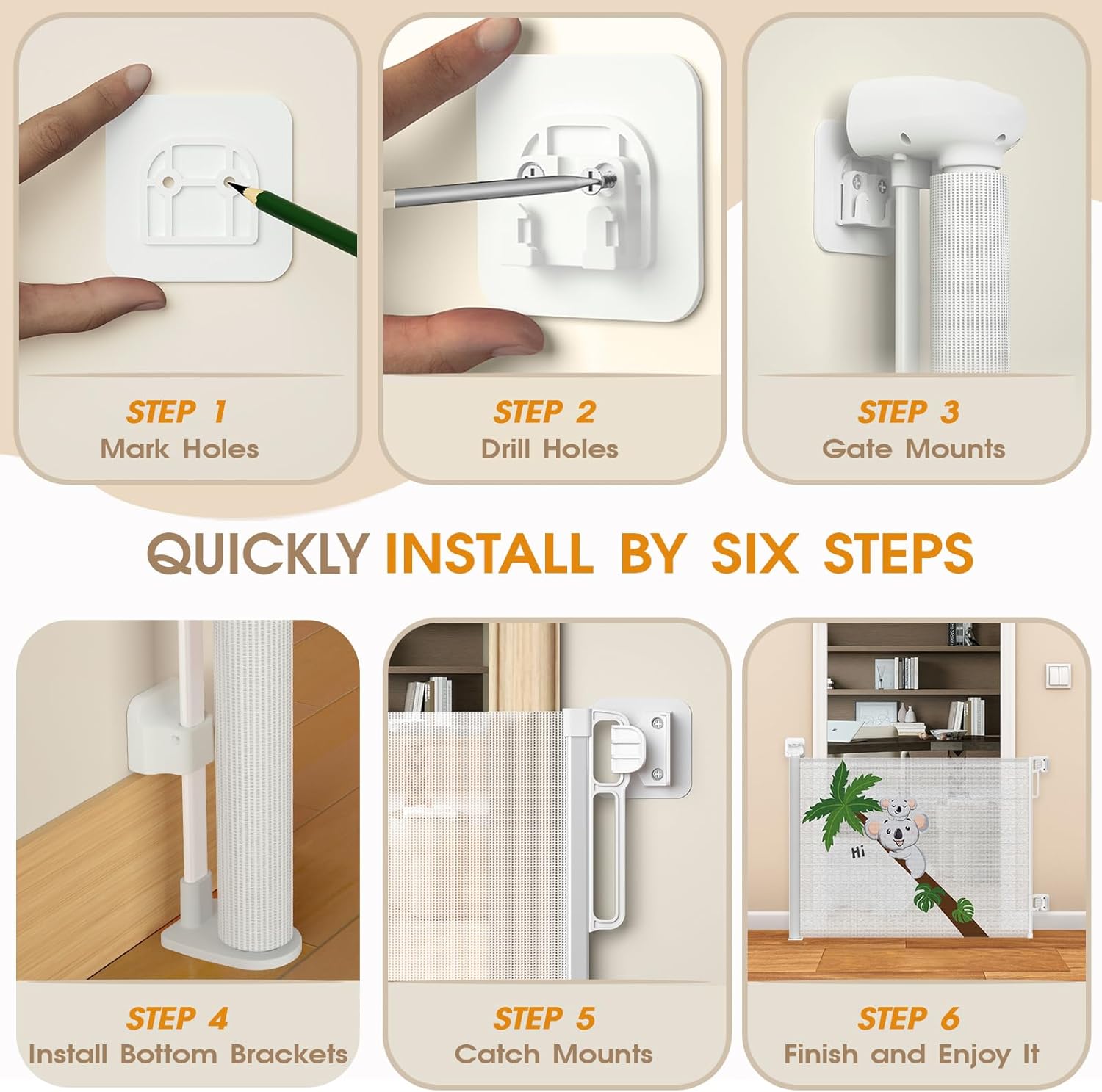 Alternative view of HOMEAL Retractable Baby Gate for Stairs - Extra Wide Baby Gate Tall, Long Mesh Pet Dog Gate Indoor Outdoor, Kids Safety Gate for Doorways, Deck, Porch, Hallways, Patio (White,Width Up to 71")