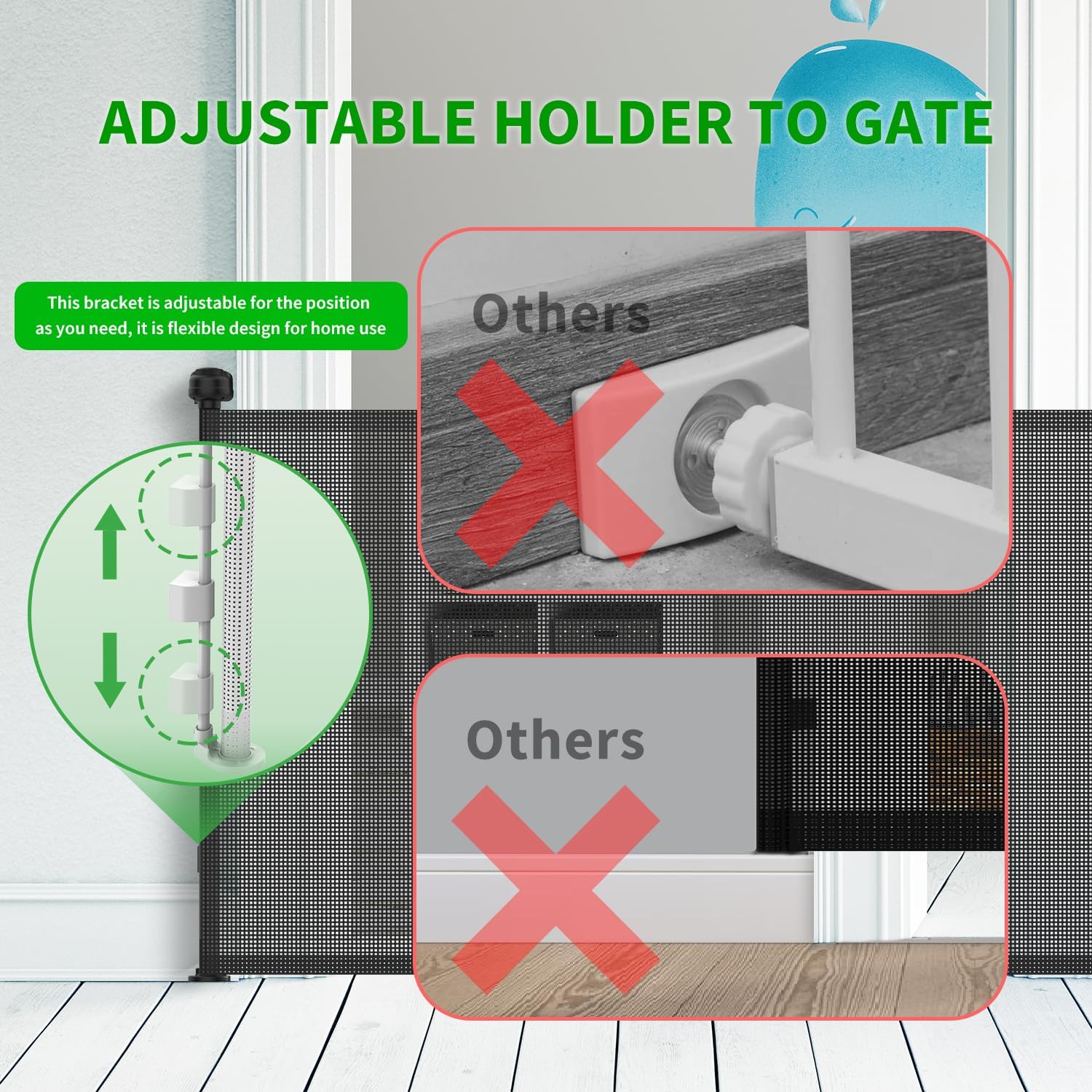 Alternative view of Upgraded Retractable Baby Gate for Stairs, 33"Tall Expands 71"Wide Ideal Safety Solution Dog Gate for Stairs Doorways Hallways Indoor/Outdoor Mesh Baby Gate Retractable Screen Door(Black,86CMx180CM)