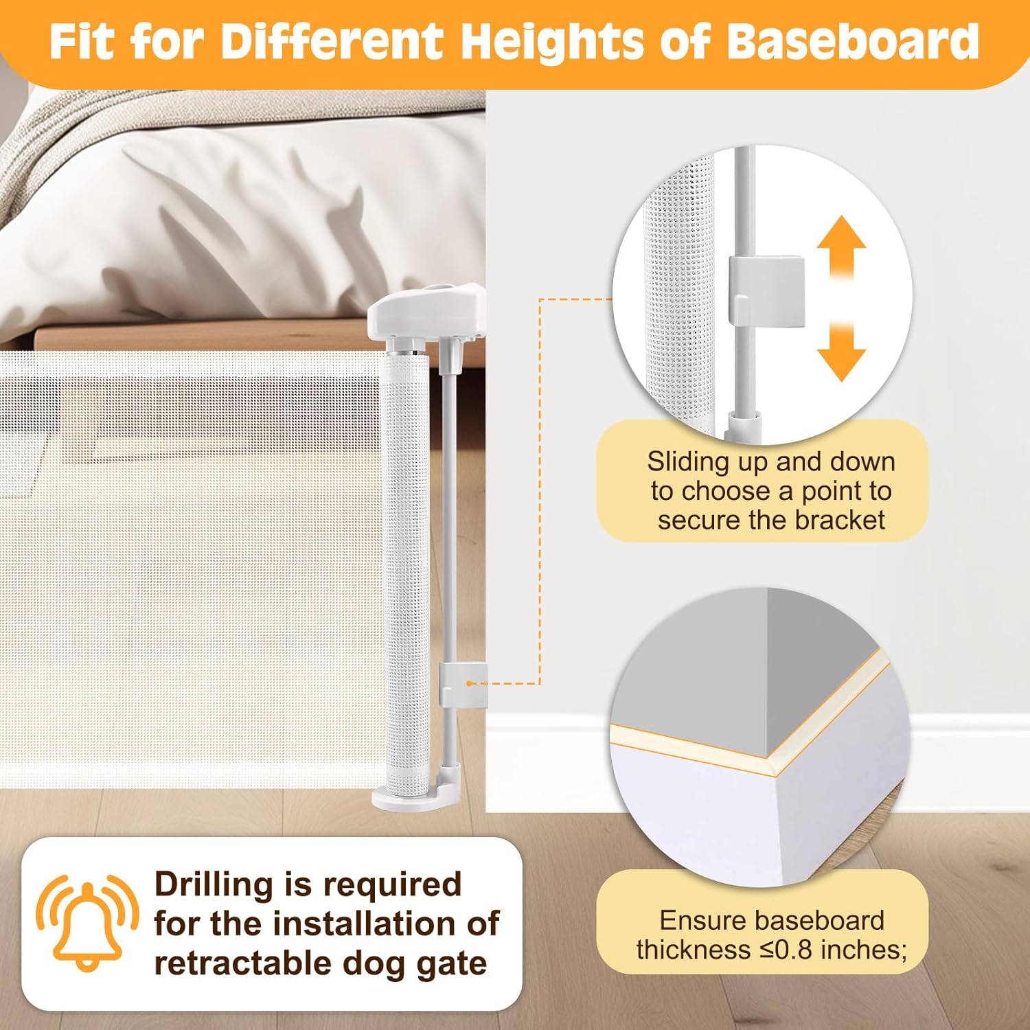 Alternative view of Short Dog Gate,14" Tall Retractable Baby Gate to Step Over, Puppy Mesh Pet Gates Doggy for Doorways Stairs, Extends up to 59" Wide for Kitchen Hallways Indoor,- NOT for Jumpers - Drilling Required