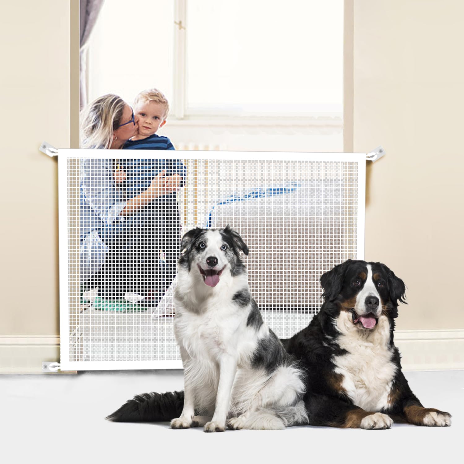 Cupount Baby Gate for Stairs - Dog Gate Indoor Mesh Pet Gates for Doorways (White, 30" H x 45" W)