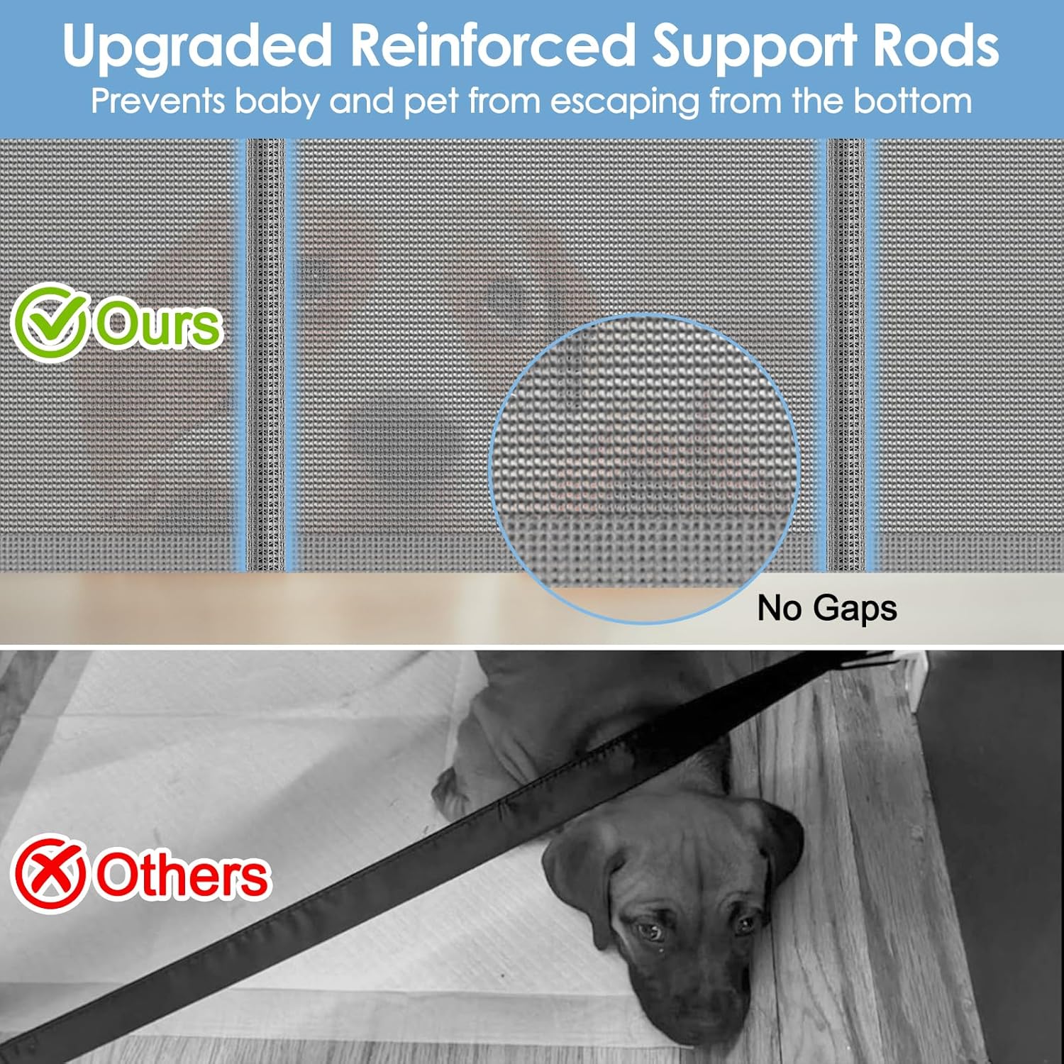 Alternative view of Reinforced Retractable Baby Gates with Support Rods, Retractable Gate for Babies and Pets Prevent Bottom Crawling Through, Extends up to 55u201D Wide, Mesh Dog Gate for The House Indoor Outdoor, Gray