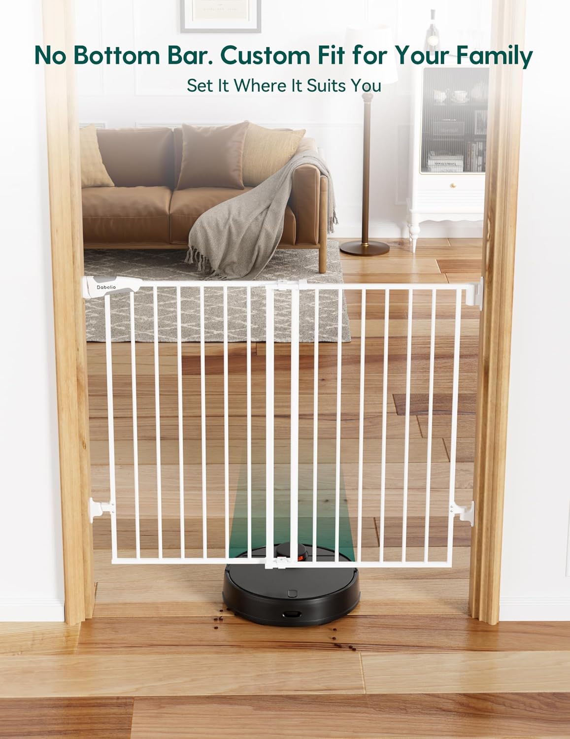 Alternative view of Babelio Baby Gate for Stairs, Kitchen & Doorways, No Bottom Bar| Easy Installation| One-Handed Operation| Auto-Close| Hardware Mount (Drill Needed) Safety Dog Gate (White - B17, 24-39" W, 28" H)