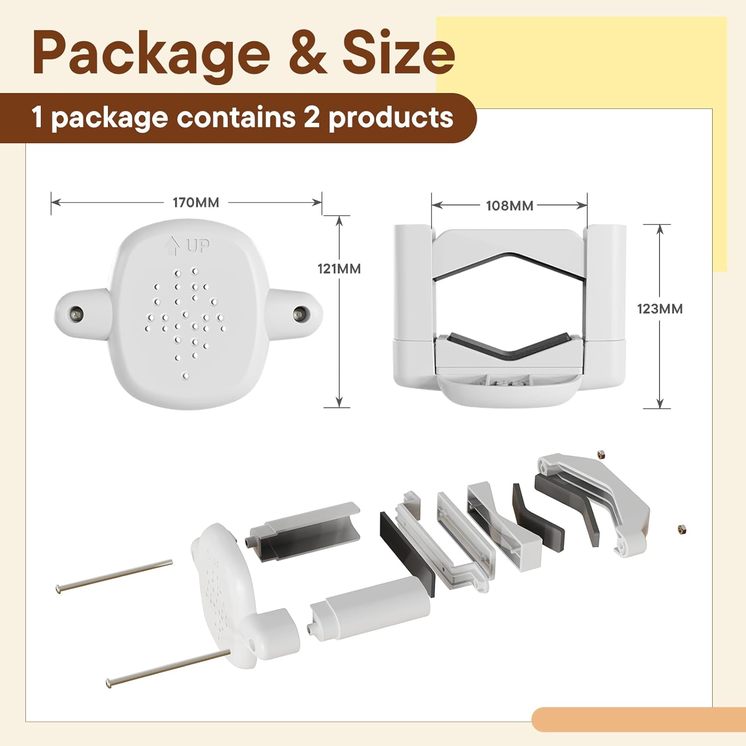 BBsecure No-Drill Baby Gate Banister Adapter, 2-Pack Stairway Mounting Kit for Mesh, Metal & Retractable Gates, Fits 1 1/2"u20133 1/3" Round or Square Posts for Stairway, Patio, and Doorway, White