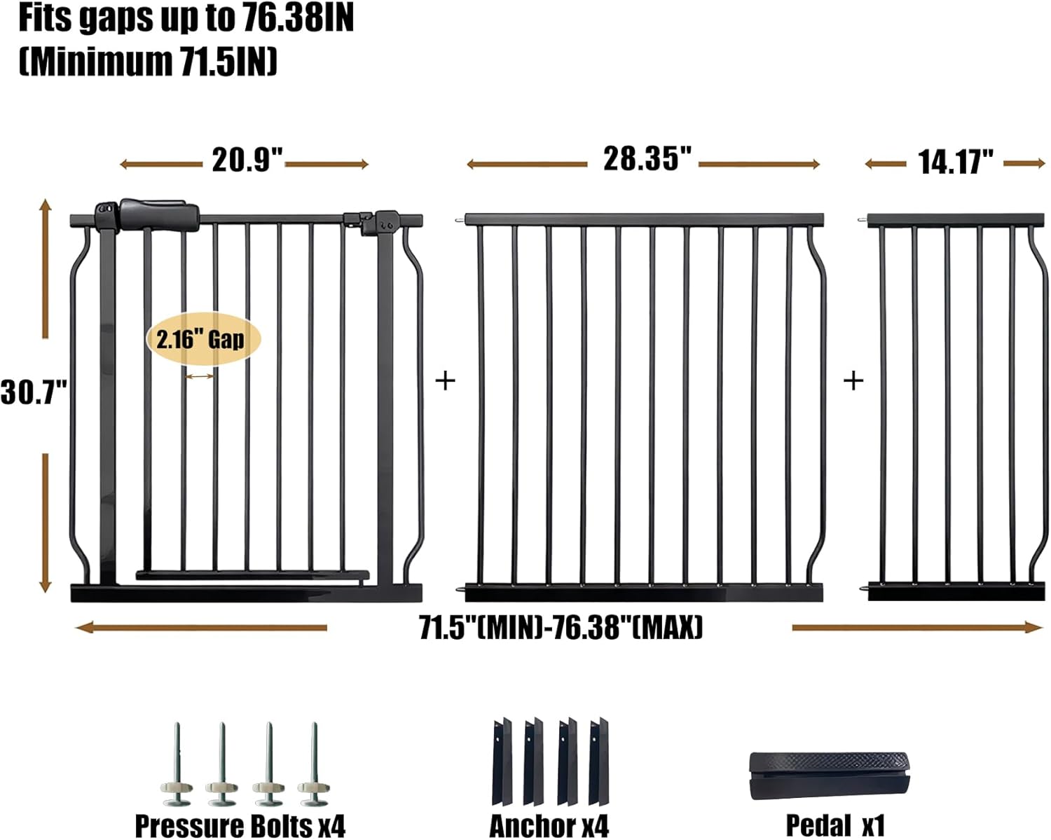 Vothco Baby Gates Extra Wide 71.5-76.4 Inch Large Baby Gates for Stairs Tension Pet Dog Gates Indoor for Doorways No Drilling Pressure Mounted Pet Gates for Kids