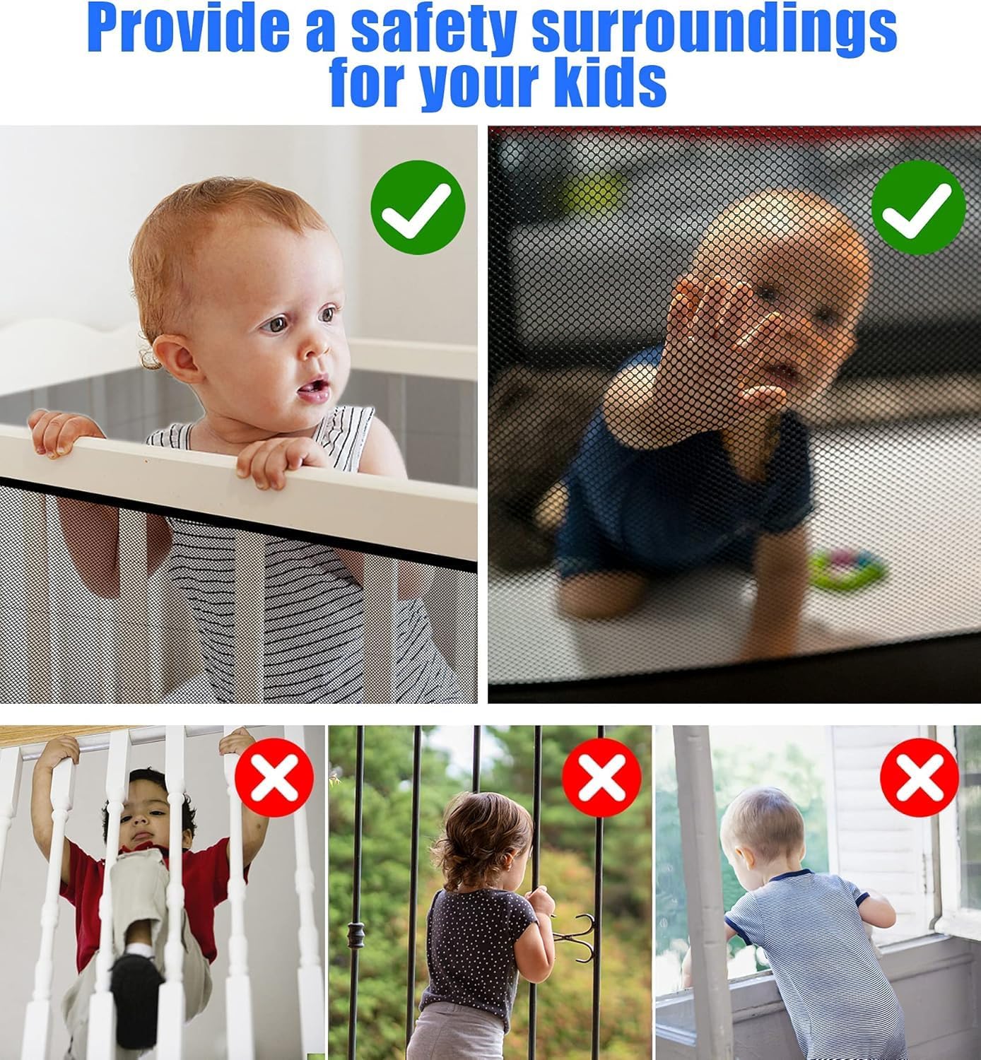 Alternative view of Stairway Net, Baby Gate for Stairs with No Drilling, Baby Safety Banister Guard Rail Net, 18 ft L x 2.66 ft H, Safety Net Balcony Banister Stair Net for Child, Small pet,Toy- Indoor & Outdoor(Black)