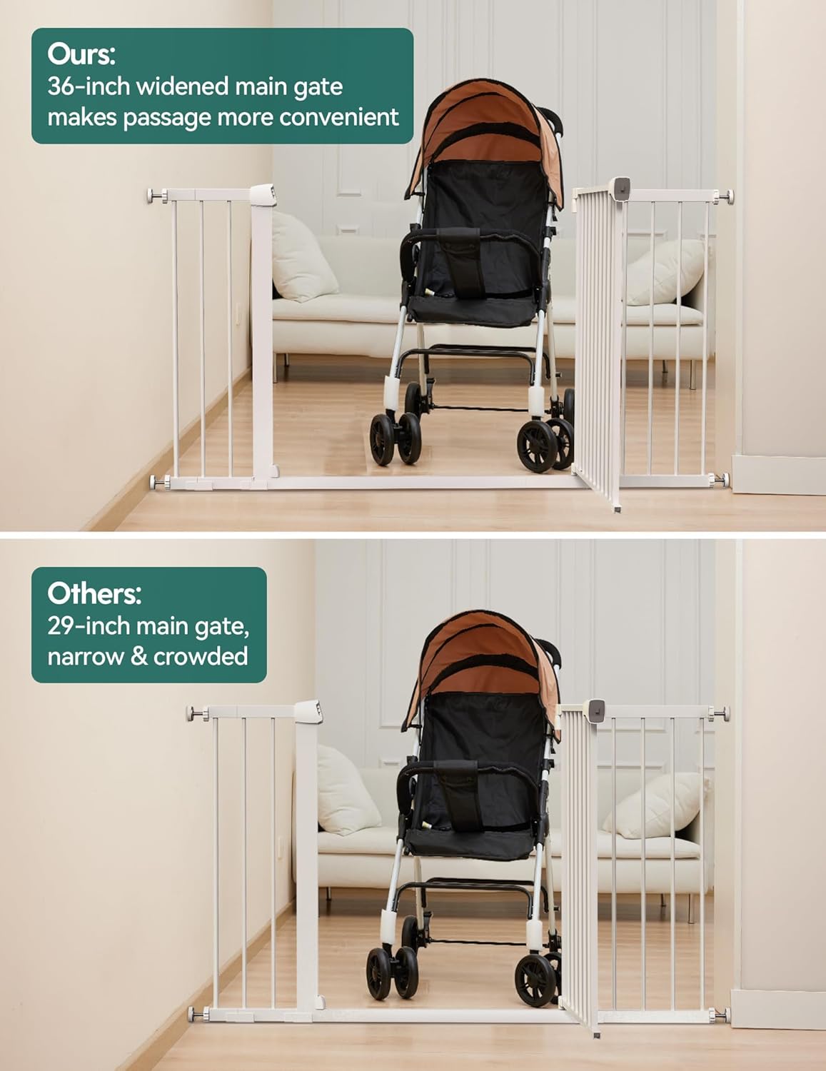 Alternative view of Babelio 36-57" Extra Wide Baby/Dog Gate, Auto Close with Large Walk Thru Door,Safety for Pet, House, Stairs and Doorways, Pressure Mounted for Chlid, White