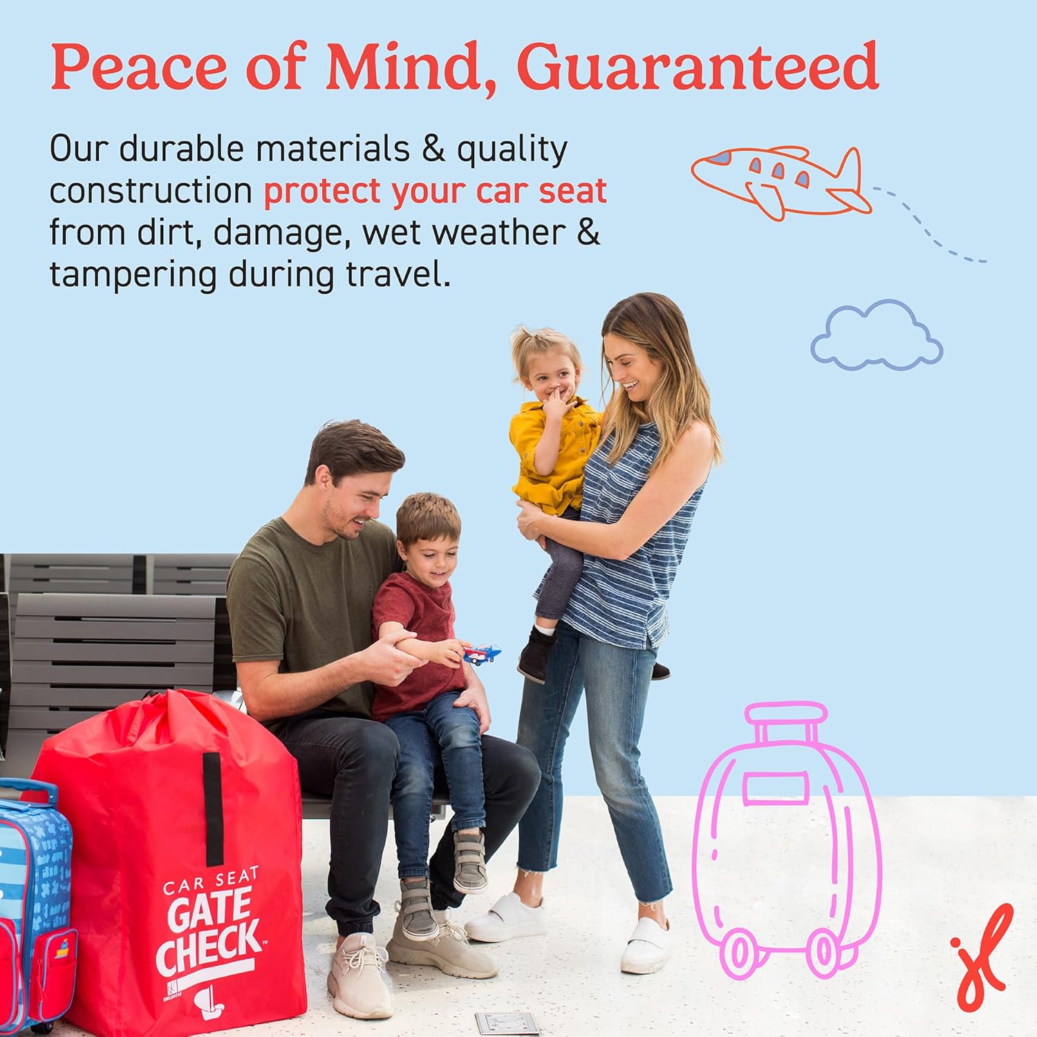 Alternative view of J.L. Childress Gate Check Bag for Car Seats - Travel Bag for Airplane, Fits All Baby & Infant Car Seats, Airport Accessories for Gate Check, Flying Essentials, AirTag Compatible - Red