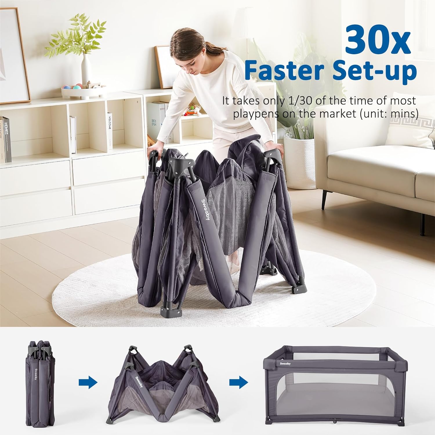 Alternative view of Sweeby Baby Playpen, 59x59 Inch Baby Gate Playpens for Babies and Toddlers, Large Playpen with Door Play Yard for Indoor and Outdoor Play Pen,Darkgrey