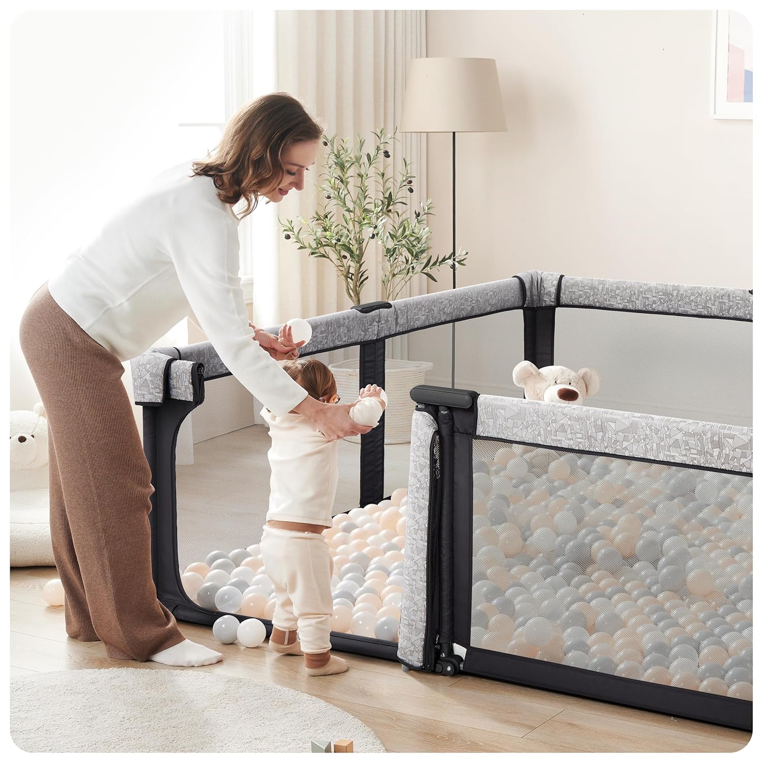 Sweeby Baby Playpen, 59x59 Inch Baby Gate Playpens for Babies and Toddlers, Extra Large Playpen with Door Play Yard for Fence Indoor and Outdoor Play Pen, Obsidian Black