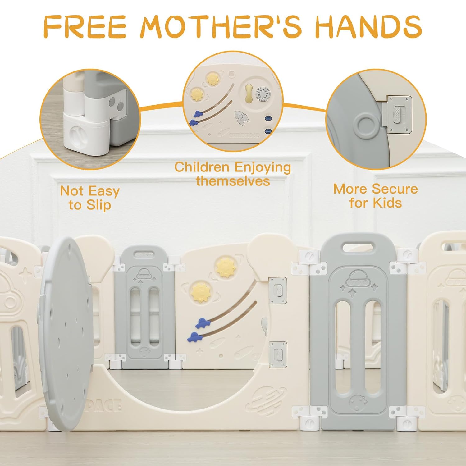 Alternative view of HAPPYMATY Baby Playpen with Lock Door,Adjustable Game Panel,Foldable Toddlers Play Yard, 18-Panel Safety Kids Fence for Indoor & Outdoor,Baby Gate Activity Centre, Gray White