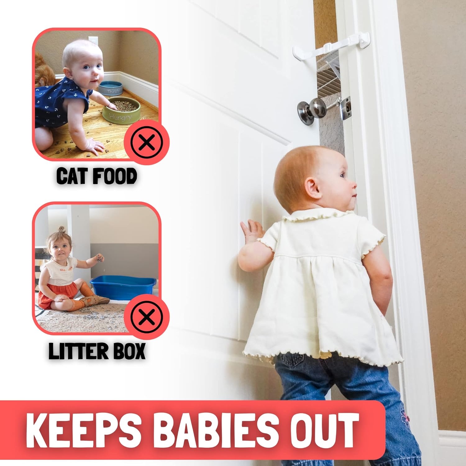 Door Buddy Baby Proof Door Lock with Adjustable Strap. No Need for Baby Gate. Child Proof Room with Litter Box while Cats Enter Easily. Installs in Seconds and is Simple & Convenient to Use. (Caramel)