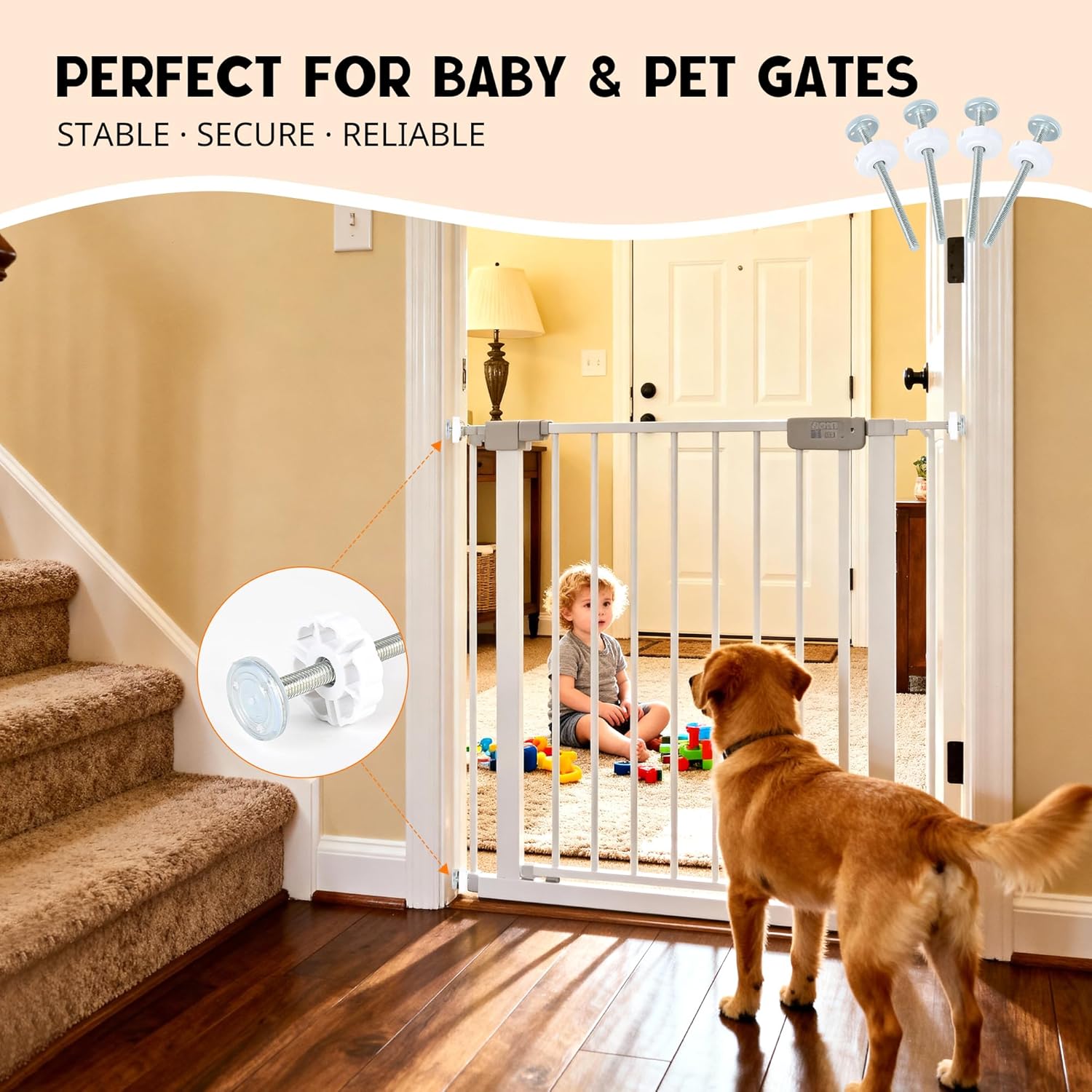 Alternative view of 4 Pack Baby Gate Replacement Parts u2013 8MM White Threaded Spindle Rods for Pressure Mounted Baby & Pet Gates, Universal M8 Bolts Kit, 12CM Extra Long Extension Hardware