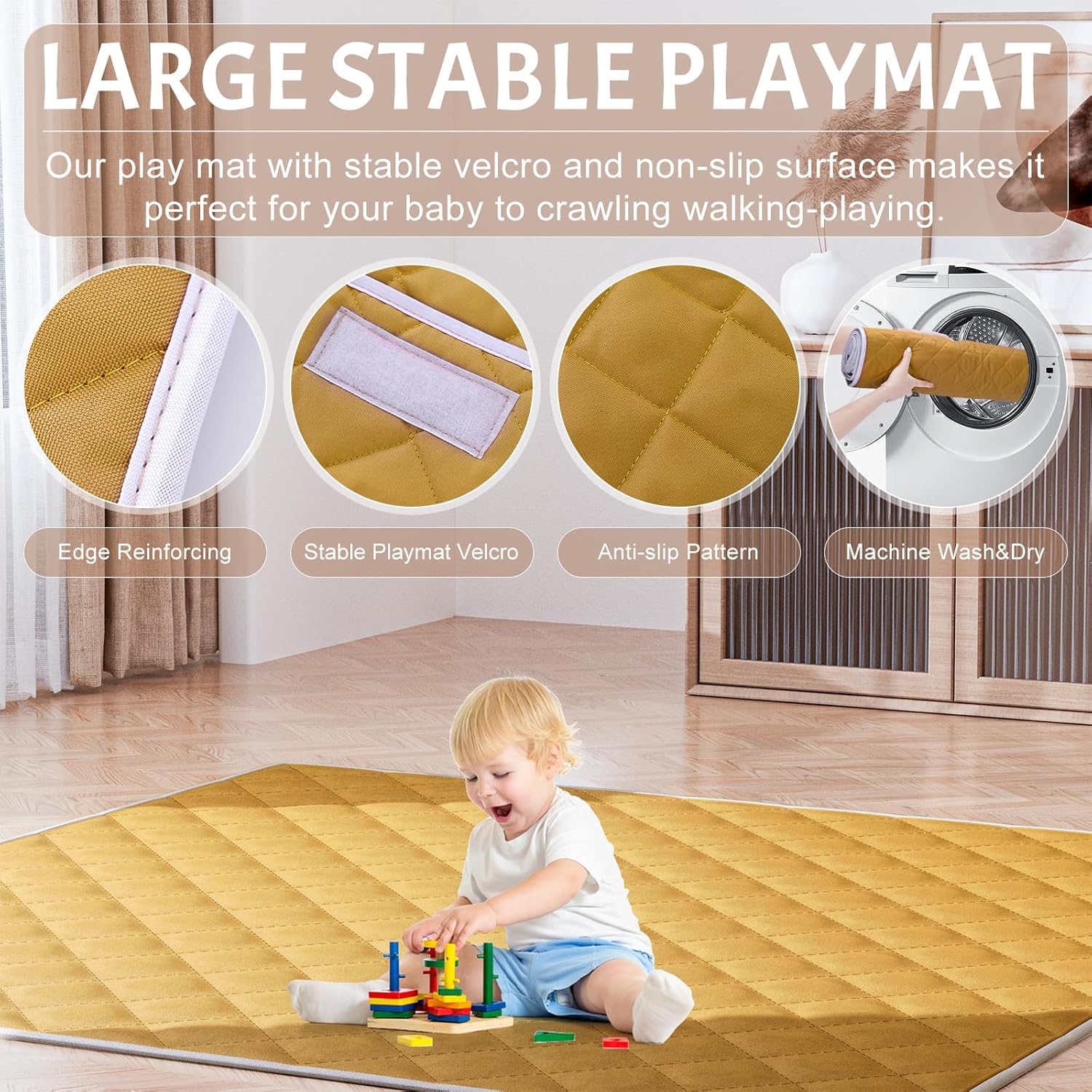 Alternative view of Omzer Baby Playpen with Mat 71"×59" - Extra Large Playpen for Babies and Toddlers with Mat Included, Safety Playard for Baby with Gate, All-Wrapped Soft Sponge Baby Gate Playpen with Stable Mat Velcro