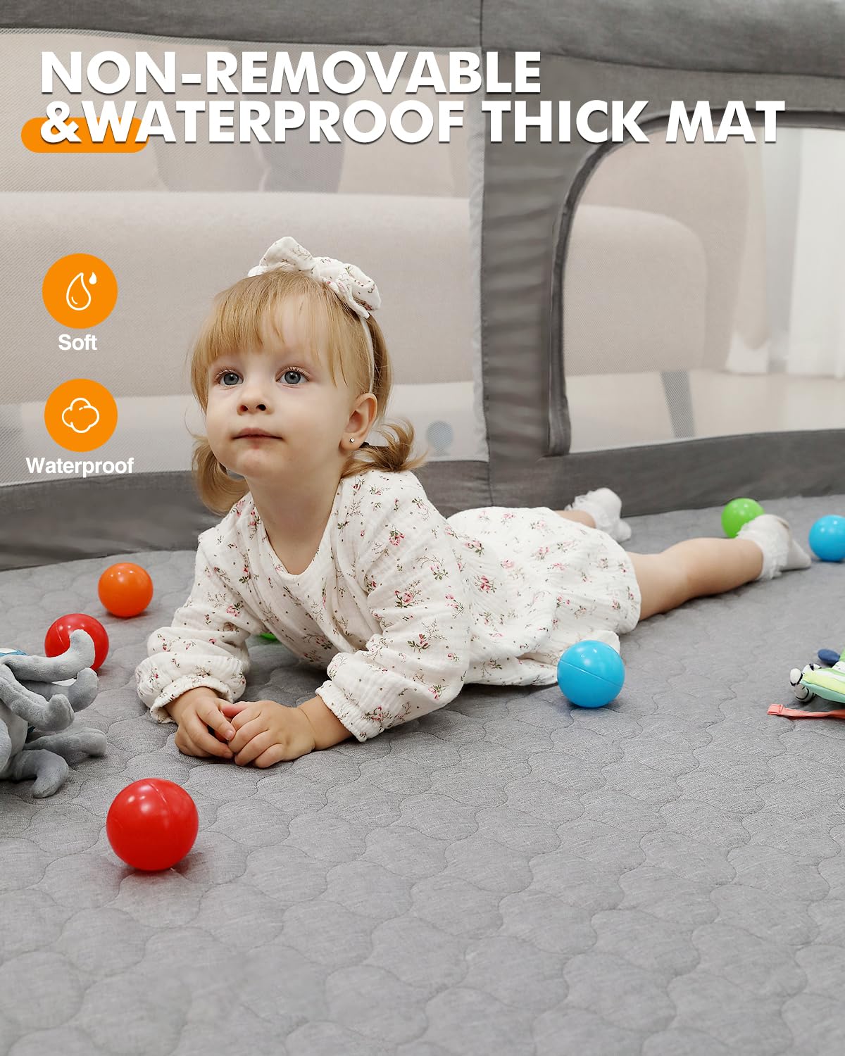 Alternative view of Dearlomum Foldable Baby Playpen with Non Removable Thick Mat,Collapsible for Babies and Toddlers, Extra Large Foldable Playpen for Baby with Gate, Travel Play Pen (Gray 59"×71")