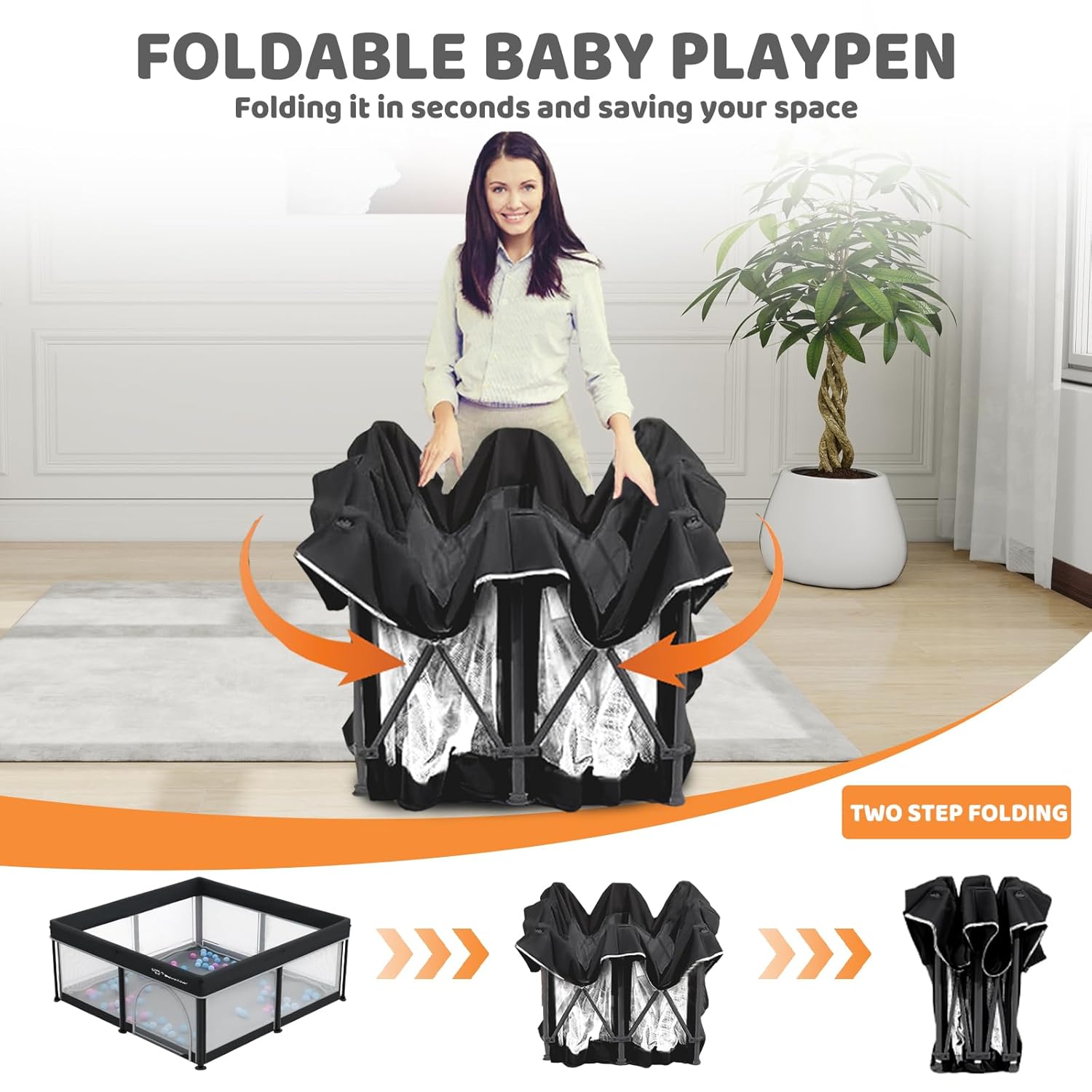 Alternative view of Taleco Gear Foldable Baby Play Pen with Mat, 50''x50'' Playpen for Babies and Toddlers, Playpen for Baby with Gate, Breathable,Foldable Travel Play Pen with 50 Ocean Balls