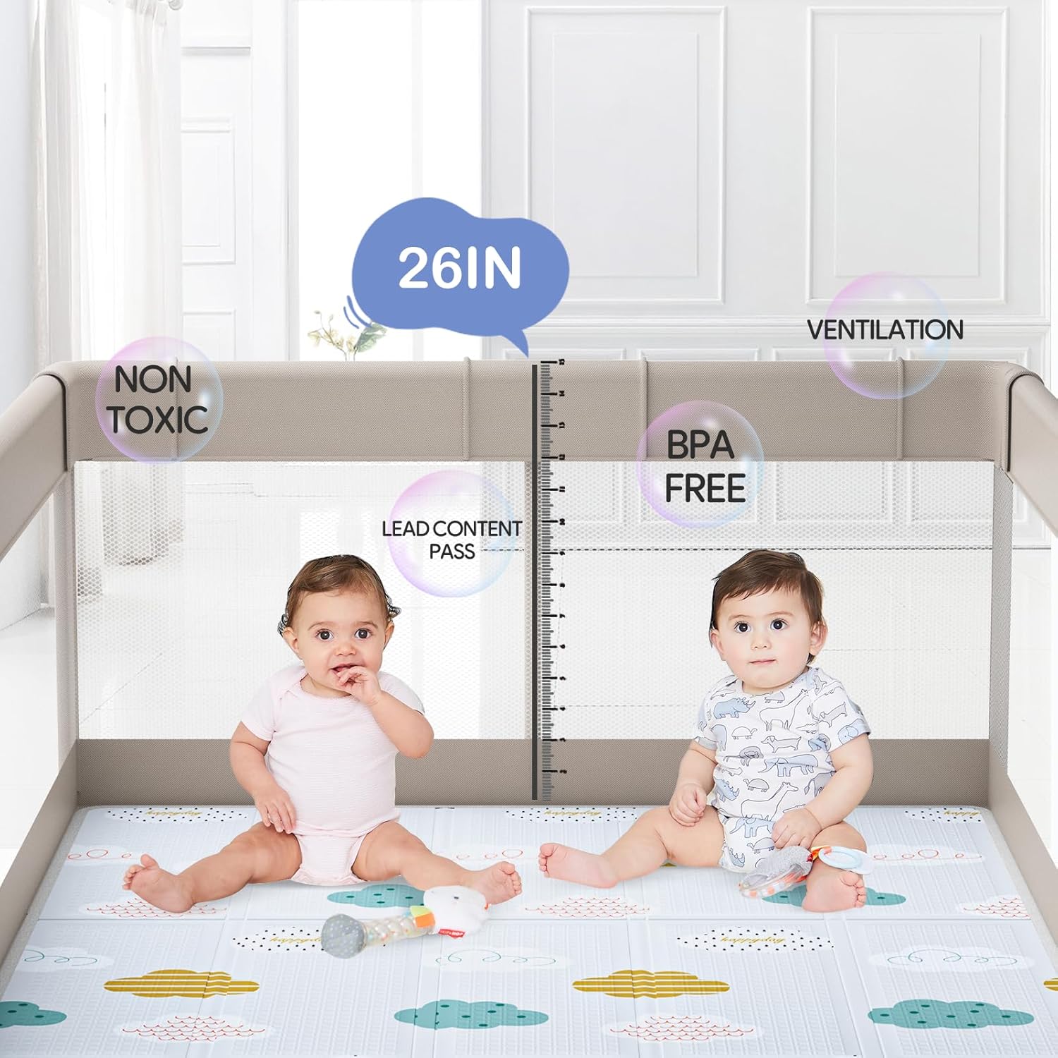 Alternative view of Fodoss Baby Playpen with Mat, 71x59inch Extra Large Playpen for Toddlers, Kids Play Pen with Gate, Baby Fence, Big Playard