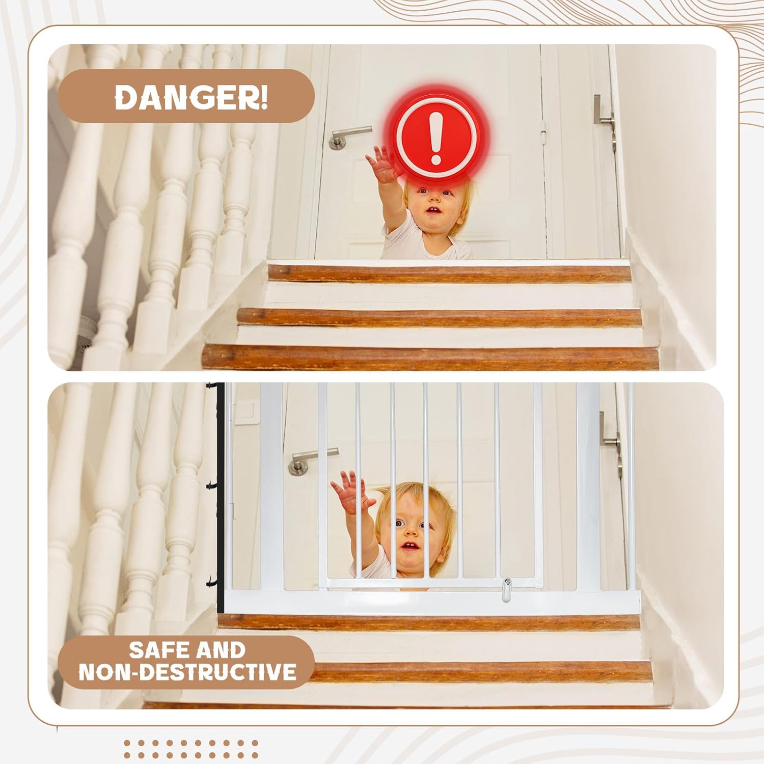 Chunful Universal Baby Gate Banister Adapter Wood No Hole Stairway Banister Adapter Mounting Kit for Pet Fit Round, Square, Irregular Post up to 42" Tall, Gate Not Included (Black)