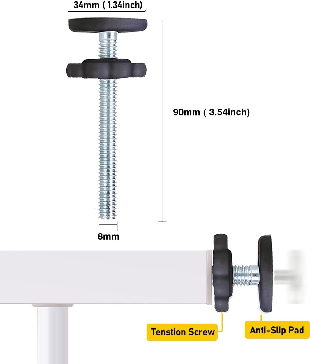 4 Pack Baby Gate Replacement Parts Threaded Spindle Rod 8MM(M8), Screw Bolts Hardware Kit for Pet & Dog Pressure Mounted Safety Door & Stair Gates (a Black)