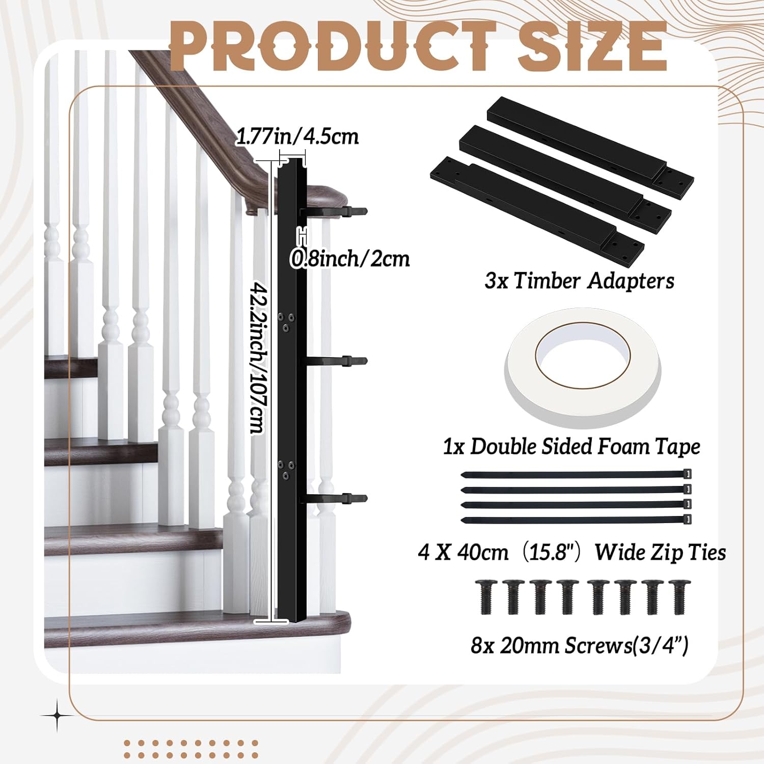 Alternative view of Chunful Universal Baby Gate Banister Adapter Wood No Hole Stairway Banister Adapter Mounting Kit for Pet Fit Round, Square, Irregular Post up to 42" Tall, Gate Not Included (Black)