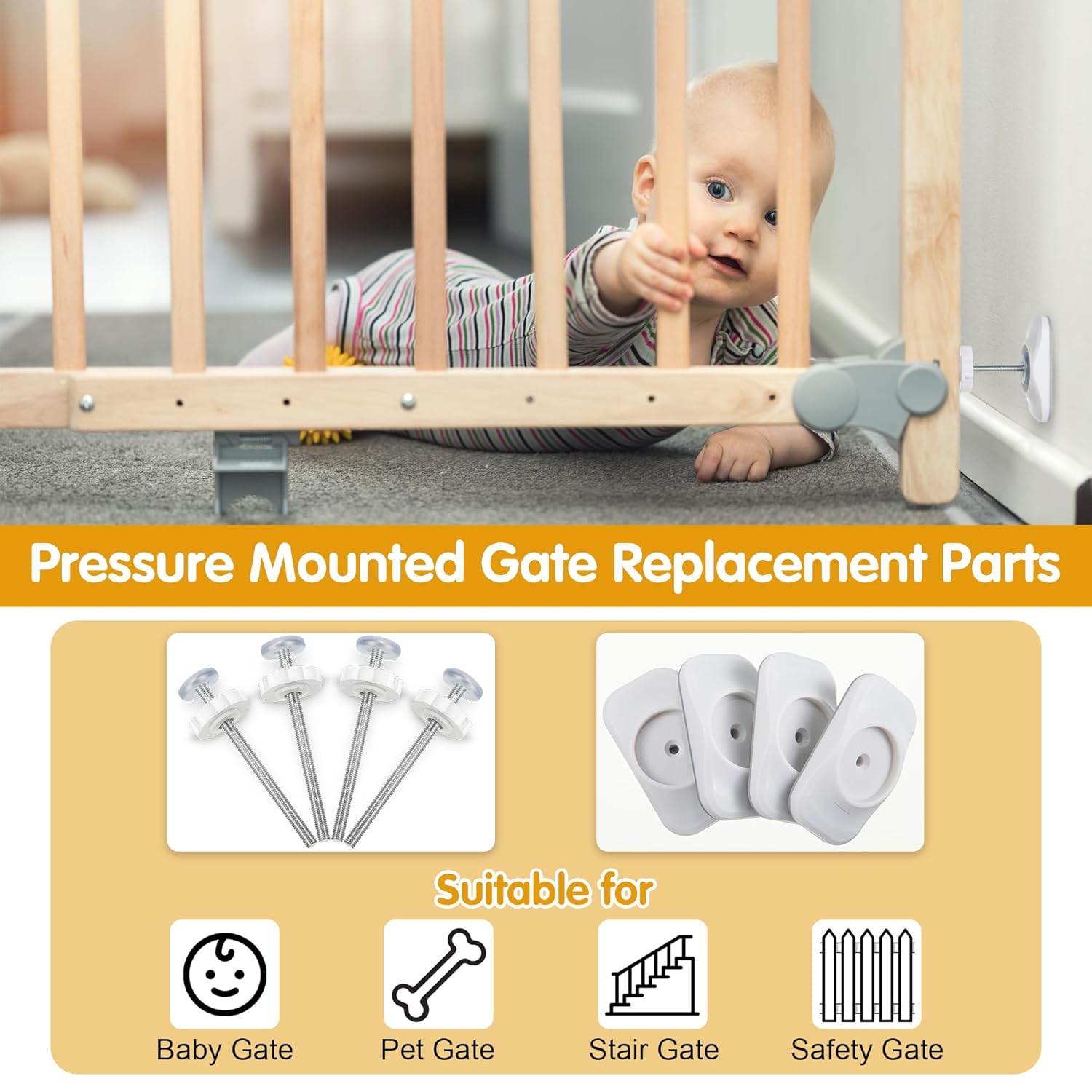 Alternative view of Dreyoo Baby Gate Extender Extension, 4 Pack Pet Gate Threaded Spindle Rods M8 (8MM) Accessory Screw Bolts, Replacement Hardware Parts for Pressure Mounted Baby Gate (Protector Style)