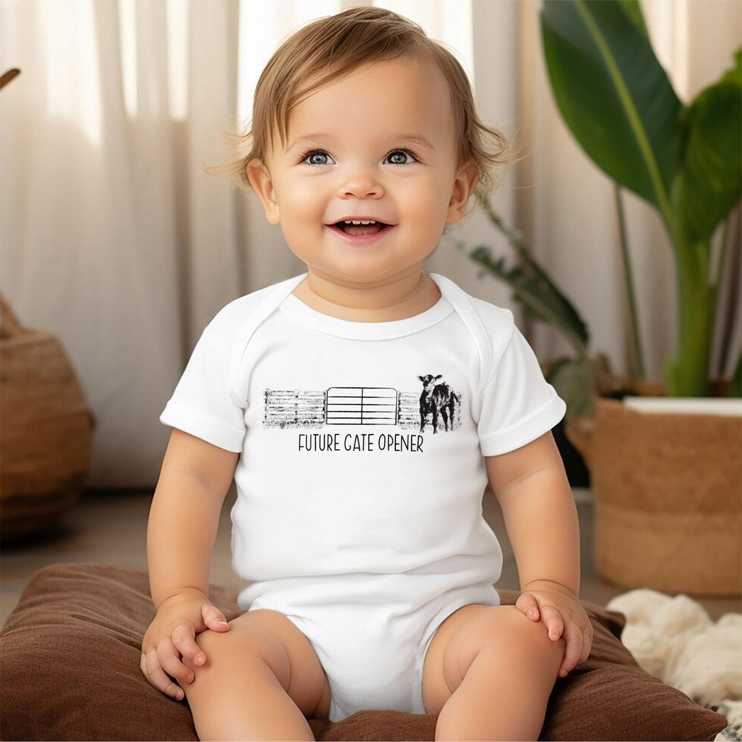 SOFEON Future Gate Opener Baby Onesie Newborn Farm Cow Bodysuit Romper Infant Boy Girl Cute Country One-Piece Clothes 0-18M