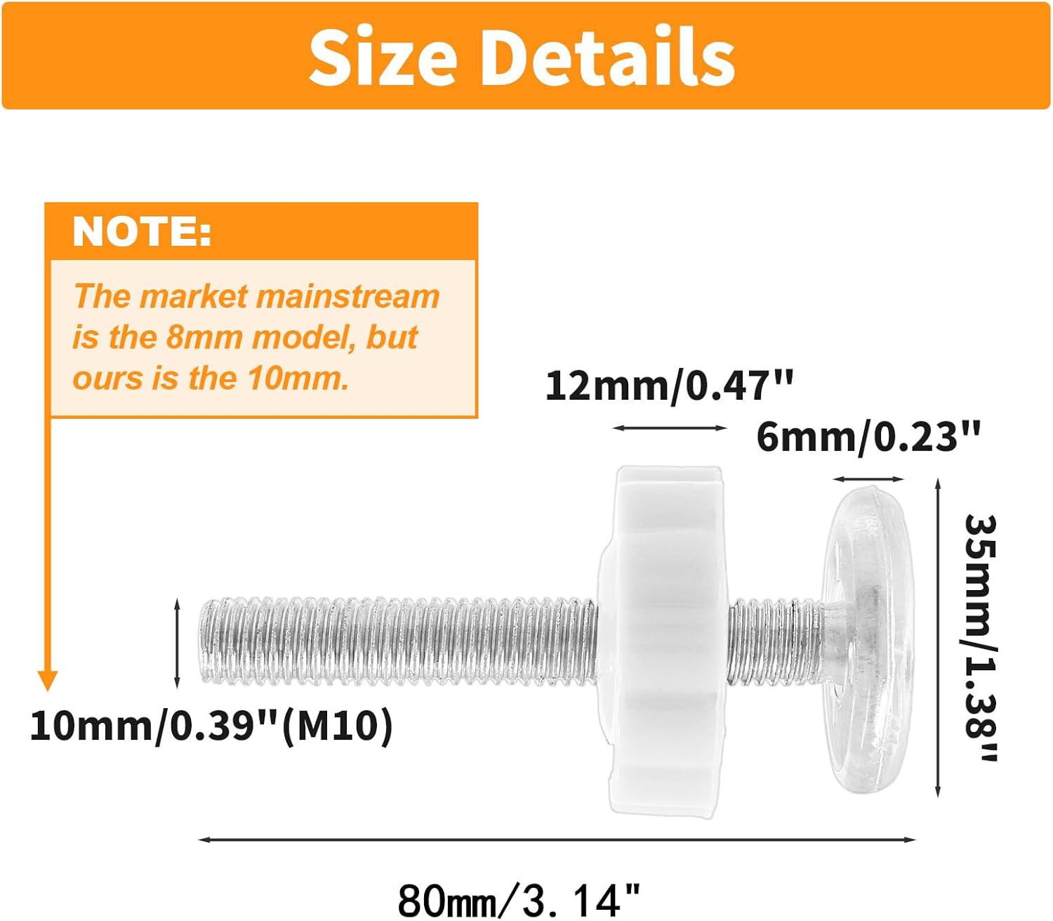 Unlorspy 4 Pack Baby Gate Threaded Spindle Rod M10 (10mm) Screw Replacement Hardware Parts Kit for Pressure Mounted Baby & Pet Safety Gates & Stair Gates (10mm, White)