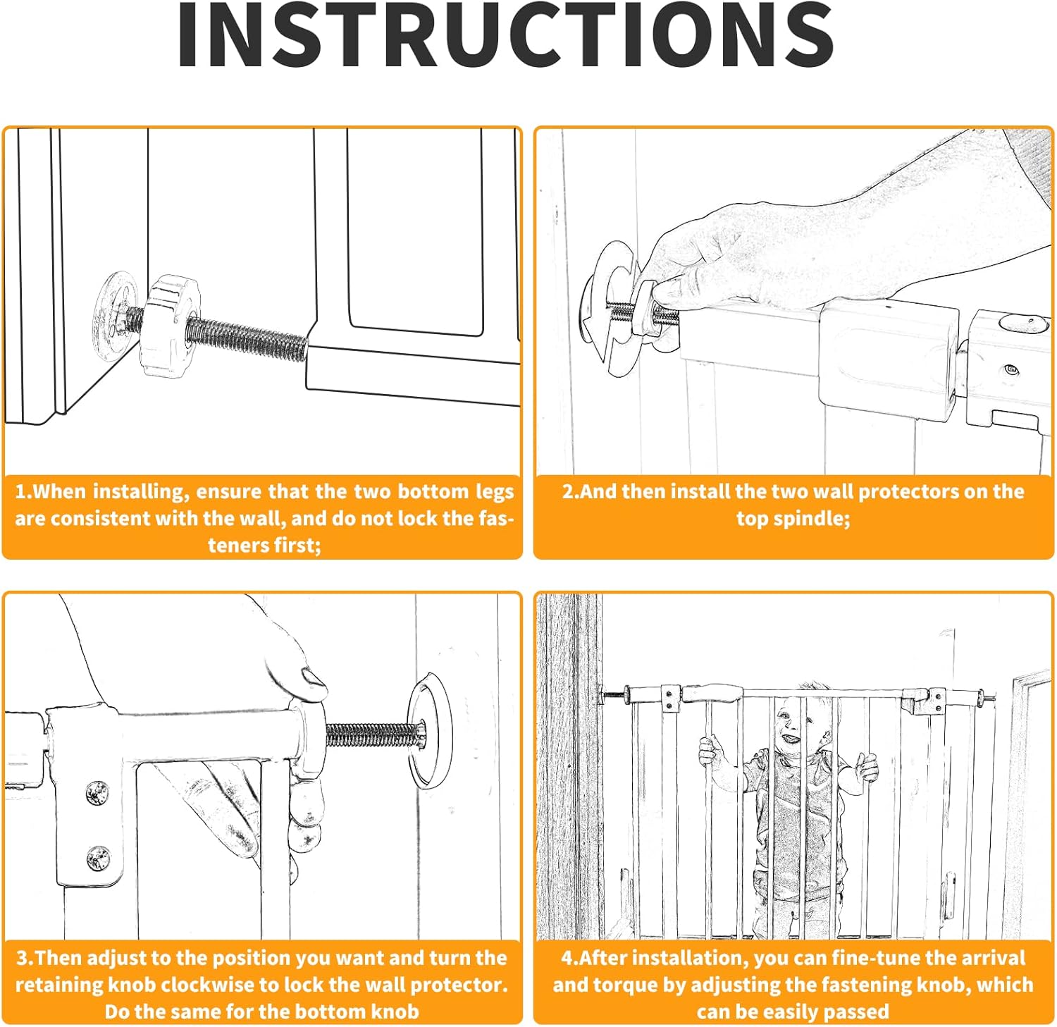 Unlorspy 4 Pack Baby Gate Threaded Spindle Rod M10 (10mm) Screw Replacement Hardware Parts Kit for Pressure Mounted Baby & Pet Safety Gates & Stair Gates (10mm, White) - Image 4