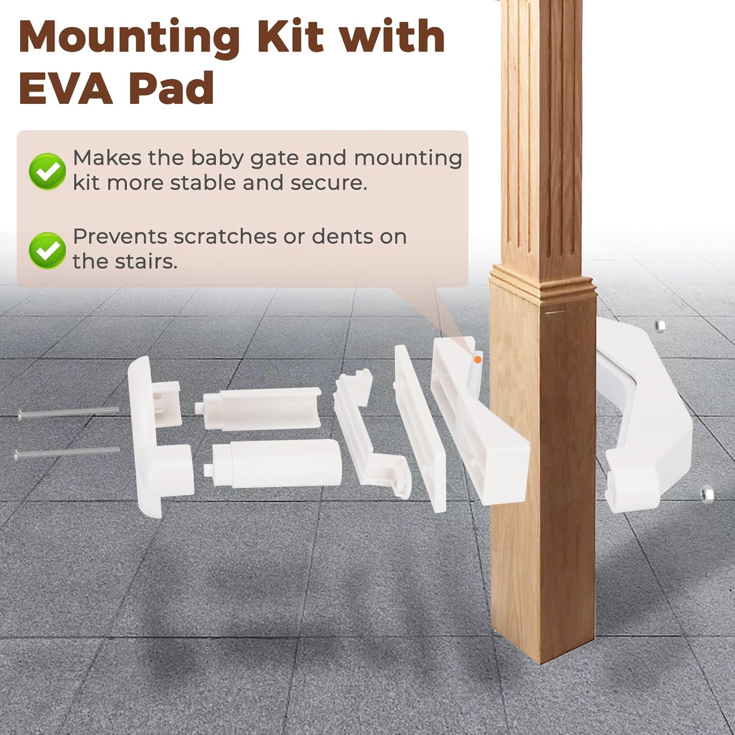 Alternative view of 2 PCS No Hole Stairway Baby Gate Mounting Kit, Baby Gate Banister Adapter - Fits Posts from 1 1/2" to 3 1/2" Wide, Universal Banister Adapter Kit for Pressure and Hardware Mounted Stair Gates