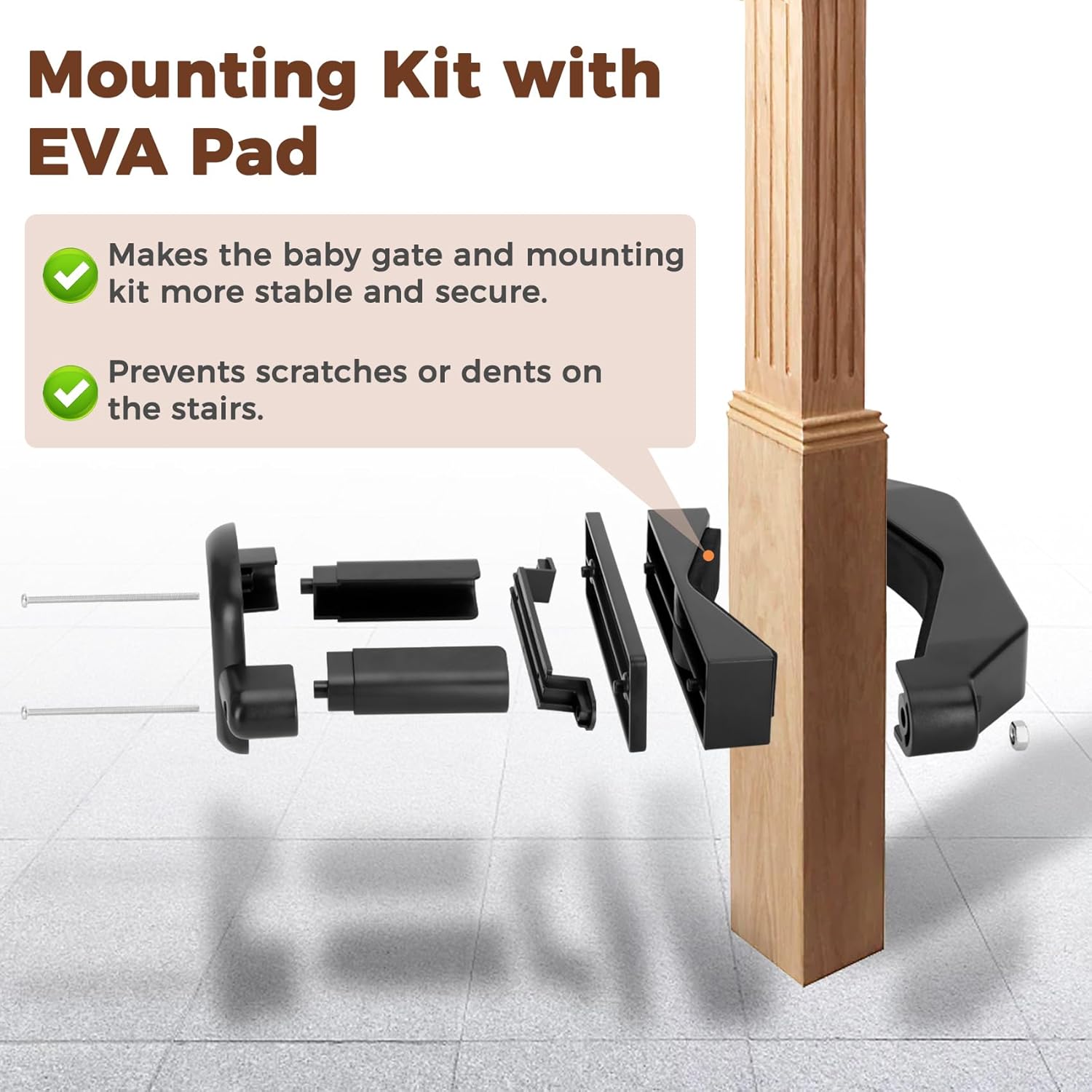 Alternative view of 2 PCS No Hole Stairway Baby Gate Mounting Kit, Baby Gate Banister Adapter - Fits Posts from 1 1/2" to 3 1/2" Wide, Universal Banister Adapter Kit for Pressure and Hardware Mounted Stair Gates