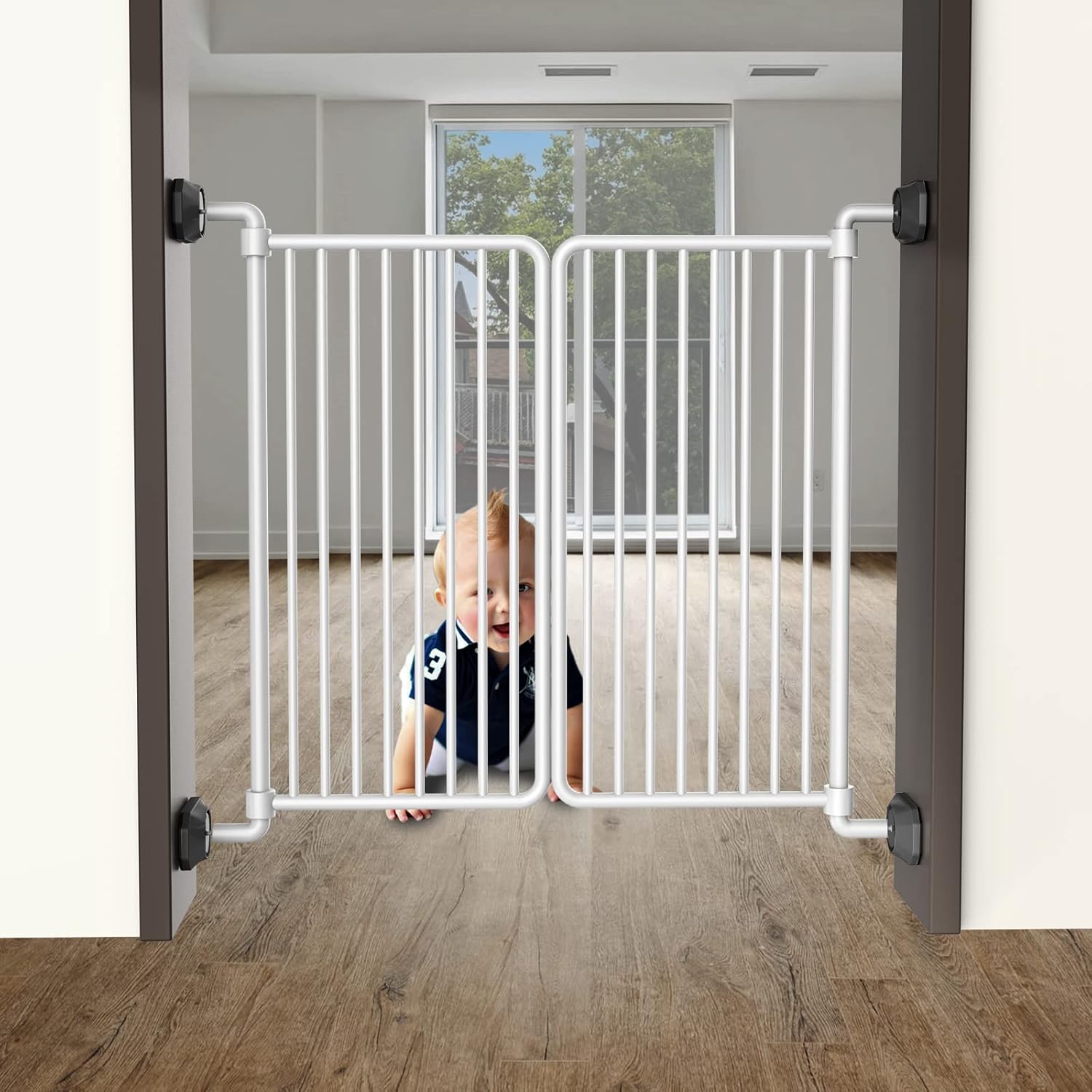ICERO - Baby Gate Wall Protector - Protect Walls & Doorways from Pet & Dog Gates - for Child Pressure Mounted Stair Safety Gate- 4 Pack, Black