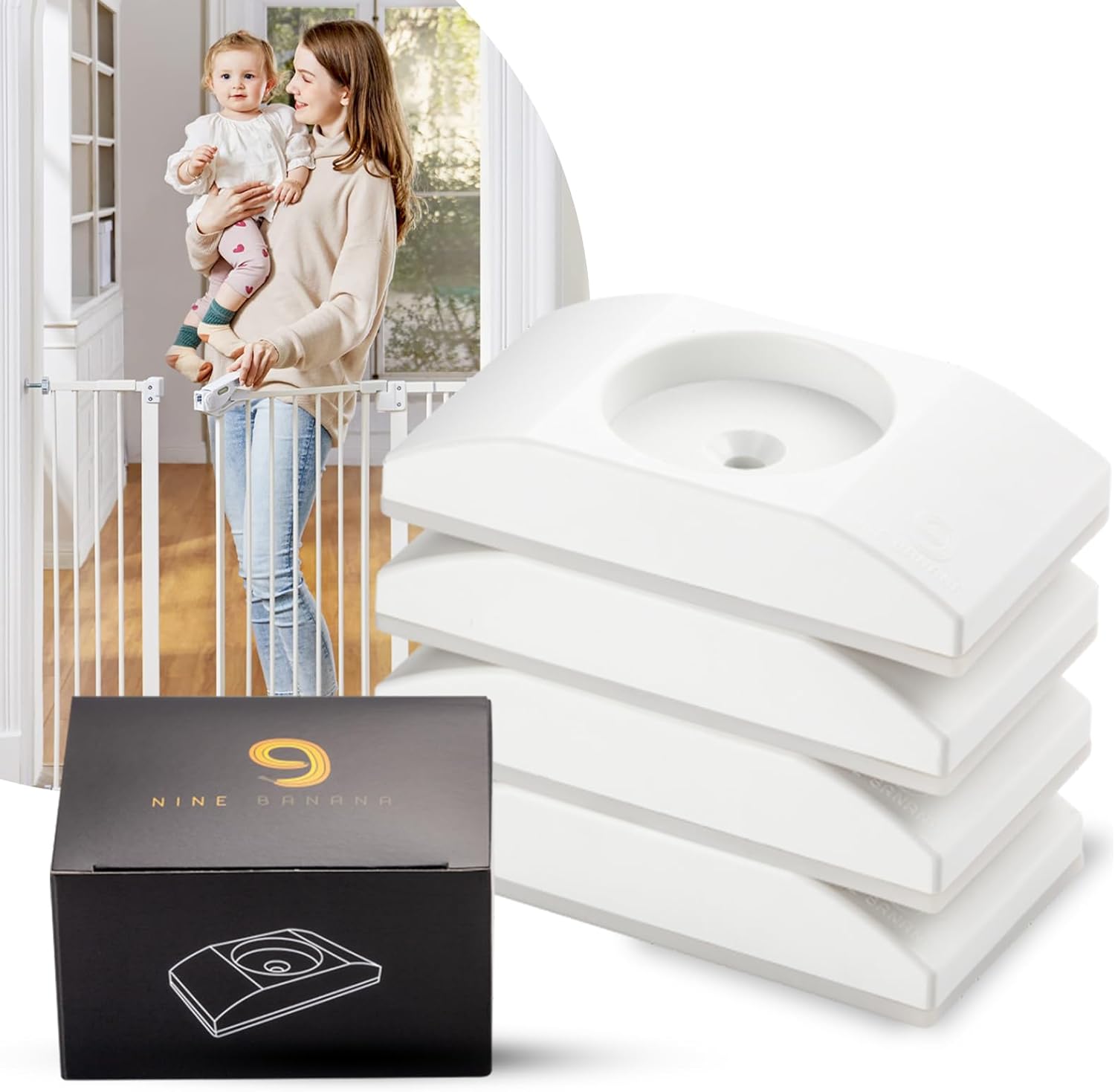 Alternative view of NINE BANANA 1st Nonslip Sturdy & Stylish Matte White Rectangle Baby Gate Wall Protector (4Pack x 1Set) : Safety Wall Pads for Child Dogs Pet Gates, Doorways, Stairs, Baby Gates with Door