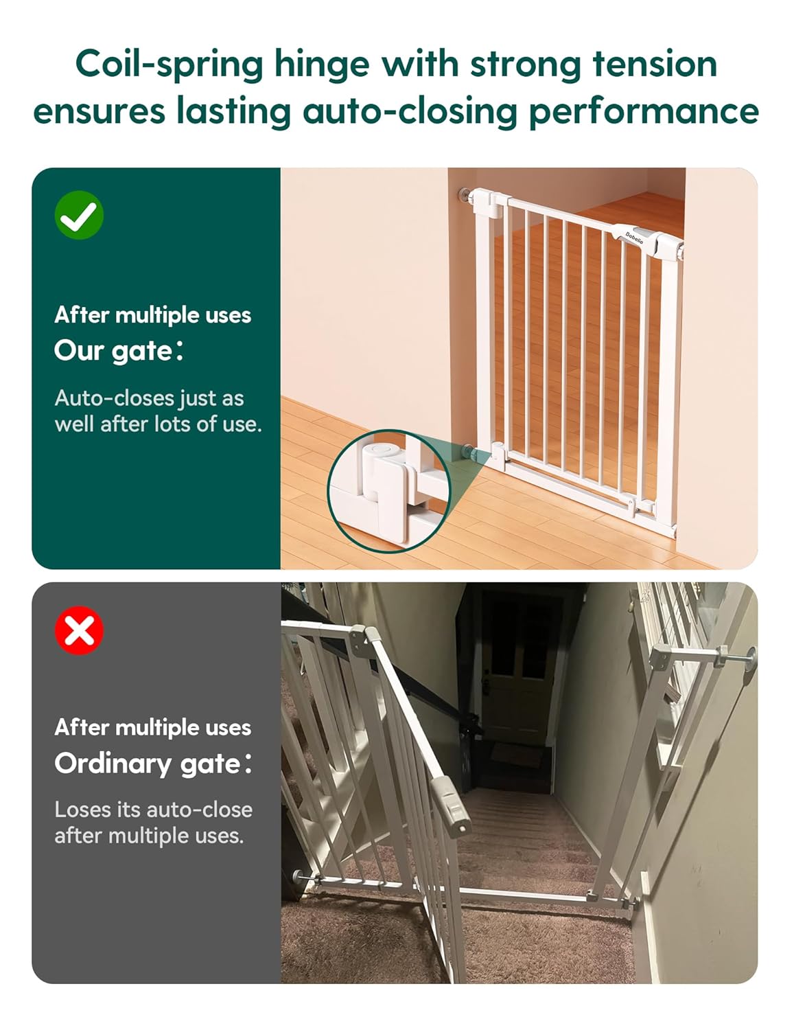 Alternative view of Babelio 29-43" Magnetic Baby Gate for Stairs,Doorways House,Kitchen,30" Tall Pet Door with Baffles,Pressure Mounted & Dual-Lock Design Safety for Kids Toddler,Auto-Close/Hold-Open,White