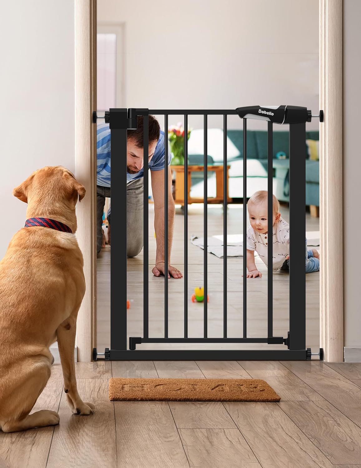 Alternative view of BABELIO 26-28.5 Inch Narrow Easy Install Baby Gate, Auto-Close Pet Gate for Small Stairs and Doorways, NO Drilling Pressure Mounted, NO Extensions, Black