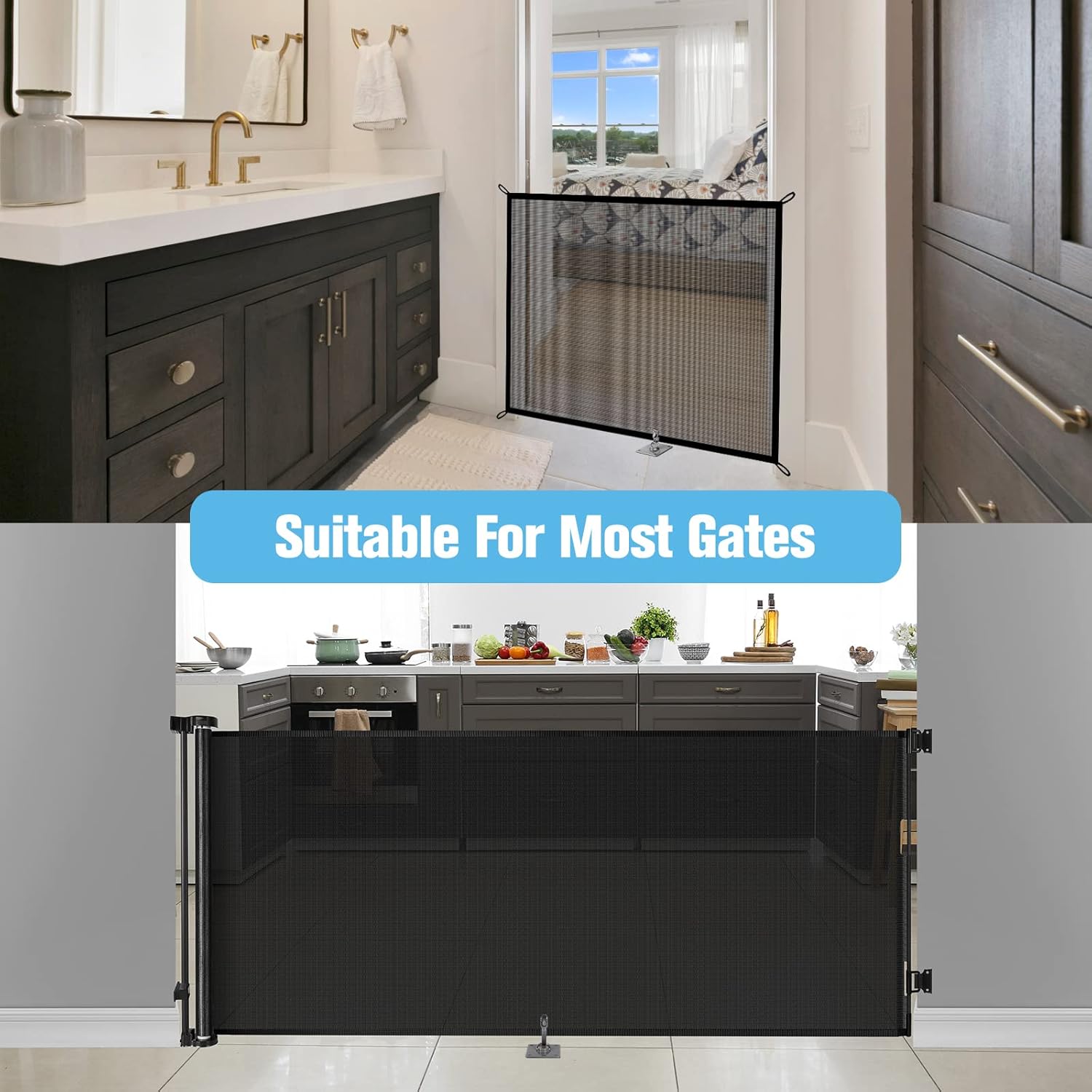 Alternative view of Mesh Baby Gate Floor Adhesive Hooks (2 Pack) No Drilling Retractable Baby Gates Ground Anchor Hooks Prevent Babies and Pets from Going Under Retractable Dog Gate Ideal for Securing to Floors, Stairs