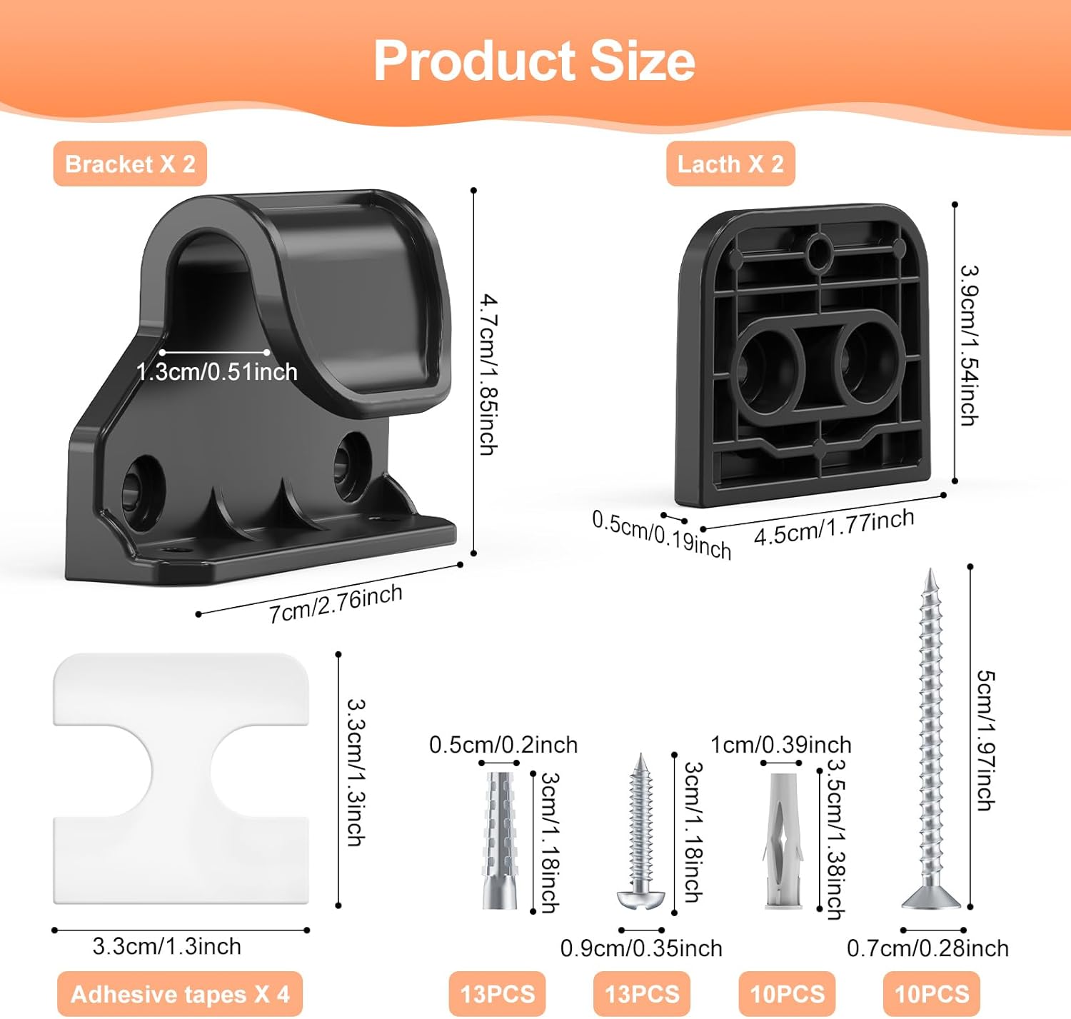 EZIGO Retractable Baby Gates Replacement Parts, Full Set Wall Mounting Accessories Including Brackets, Latches, Screws for 120 inch Extra Wide Baby Gate Pet Gate Mesh Gate Retractable Dog Gate, Black