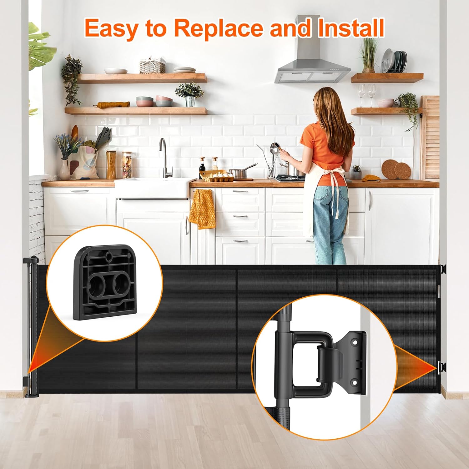 Alternative view of EZIGO Retractable Baby Gates Replacement Parts, Full Set Wall Mounting Accessories Including Brackets, Latches, Screws for 120 inch Extra Wide Baby Gate Pet Gate Mesh Gate Retractable Dog Gate, Black