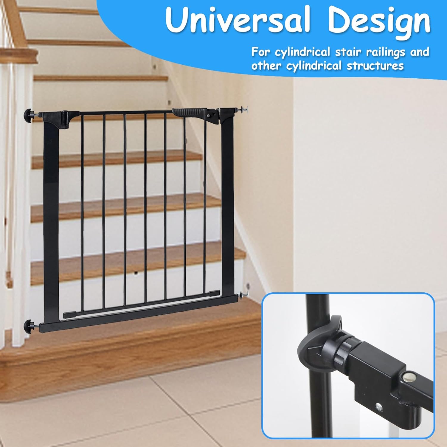 Alternative view of 2 Pack Baby Gate Banister Adapter for Pressure Mounted Stair Gates Universal Hardware Parts Kit Baby and Dog Gate for Stairs No Drilling (Black)