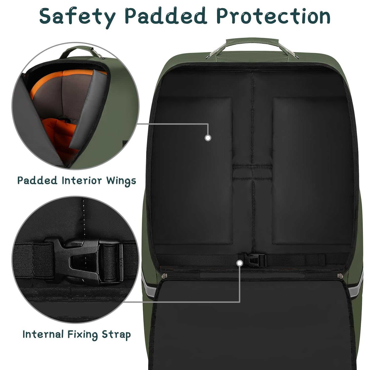Alternative view of Car Seat Travel Bag,Padded Car Seats Backpack with Steel Cable Handle and Reflective Stripes, Large Durable Carseat Carrier Bag,Airport Gate Check Bag,Infant Seat Travel Bag with Shoulder Strap,Green
