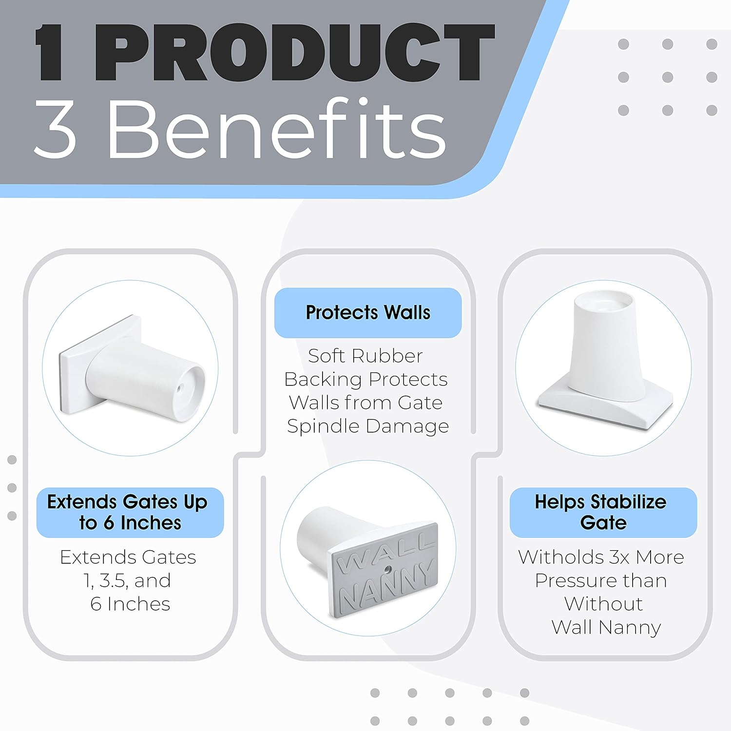 Alternative view of Wall Nanny Extender - 6 Inch Baby Gate Extension Guard (3 Inches per Side) Extends Pressure Mounted Gates + Protects Walls + Stabilizes Gate - for Child, Pet & Dog Gates - Protector Works on Stairs