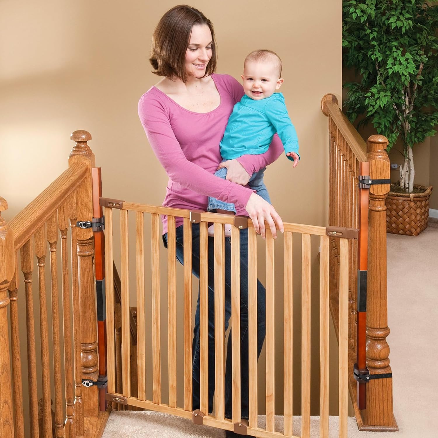 1 Pcs No Hole Stairway Baby Gate Mounting Kit - Fits Round & Square Banisters, Compatible with Most Hardware and Pressure Mount Baby Gates Up to 37 inches Tall