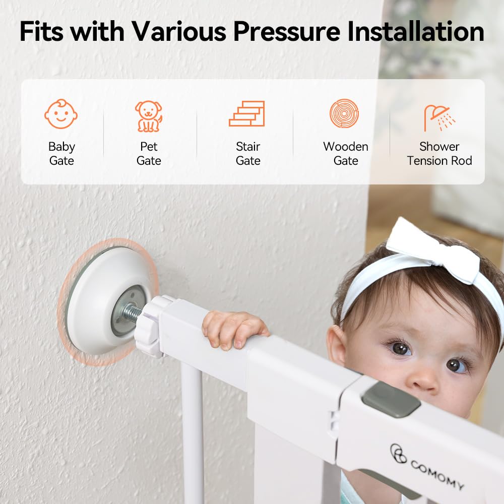 COMOMY 4 Pack Baby Gate Wall Protector, Safety Child Gate Extender Wall Cups, Baby Gate Wall Guard for Protect Walls & Doorways from Pet & Dog Gates, Pressure Mounted Gates Extension Kit, White - Image 3