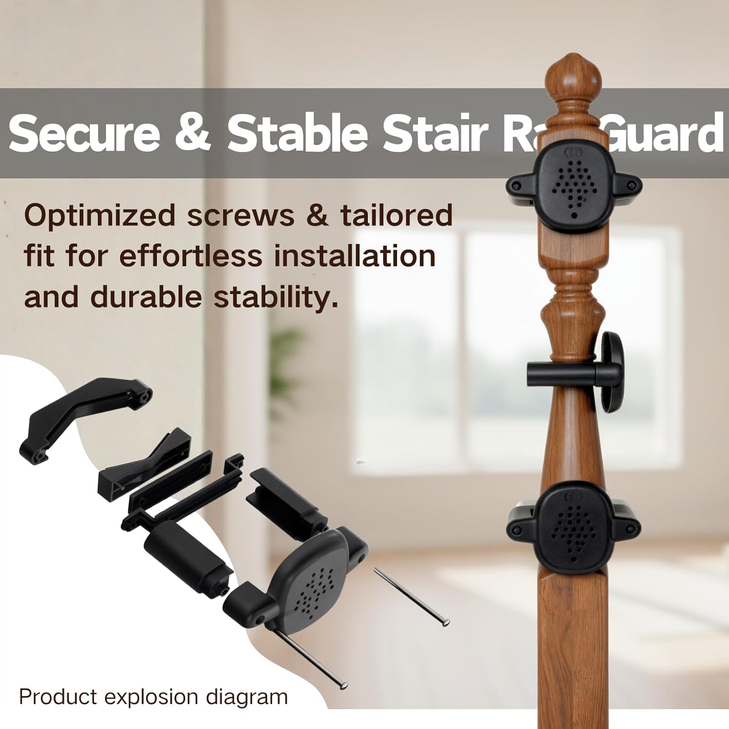 Alternative view of 【Upgrade】 2 Pcs Baby Gate Banister Adapter u2013 No-Drill Stair Railing Mount Kit, Fits 2u20133.5u2033 Round/Square Posts, Compatible with Baby & Pet Safety Gates,Black