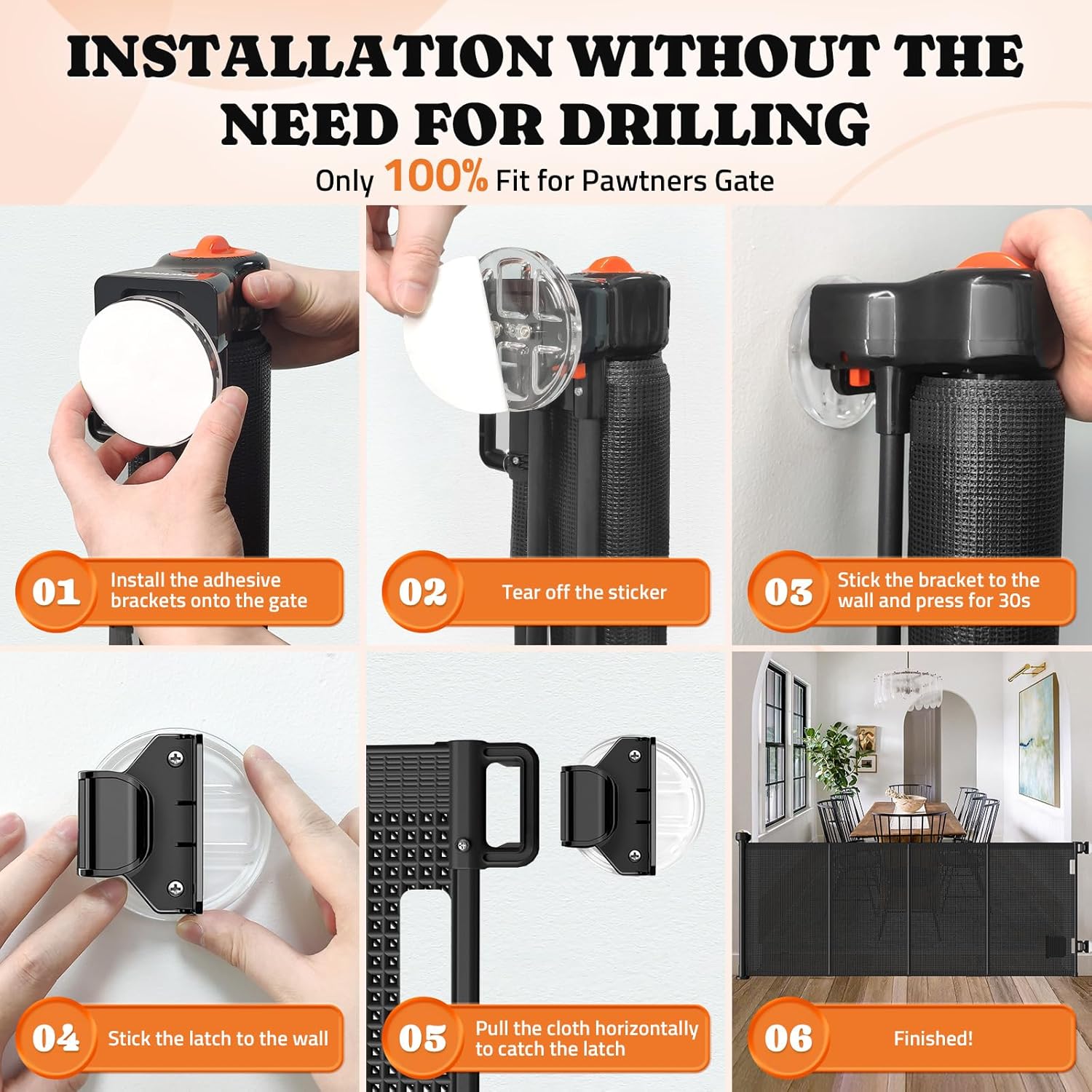 Pawtners Retractable Baby Gates Replacement Parts for Free-Punch Installation, Original Accessories Set-Black