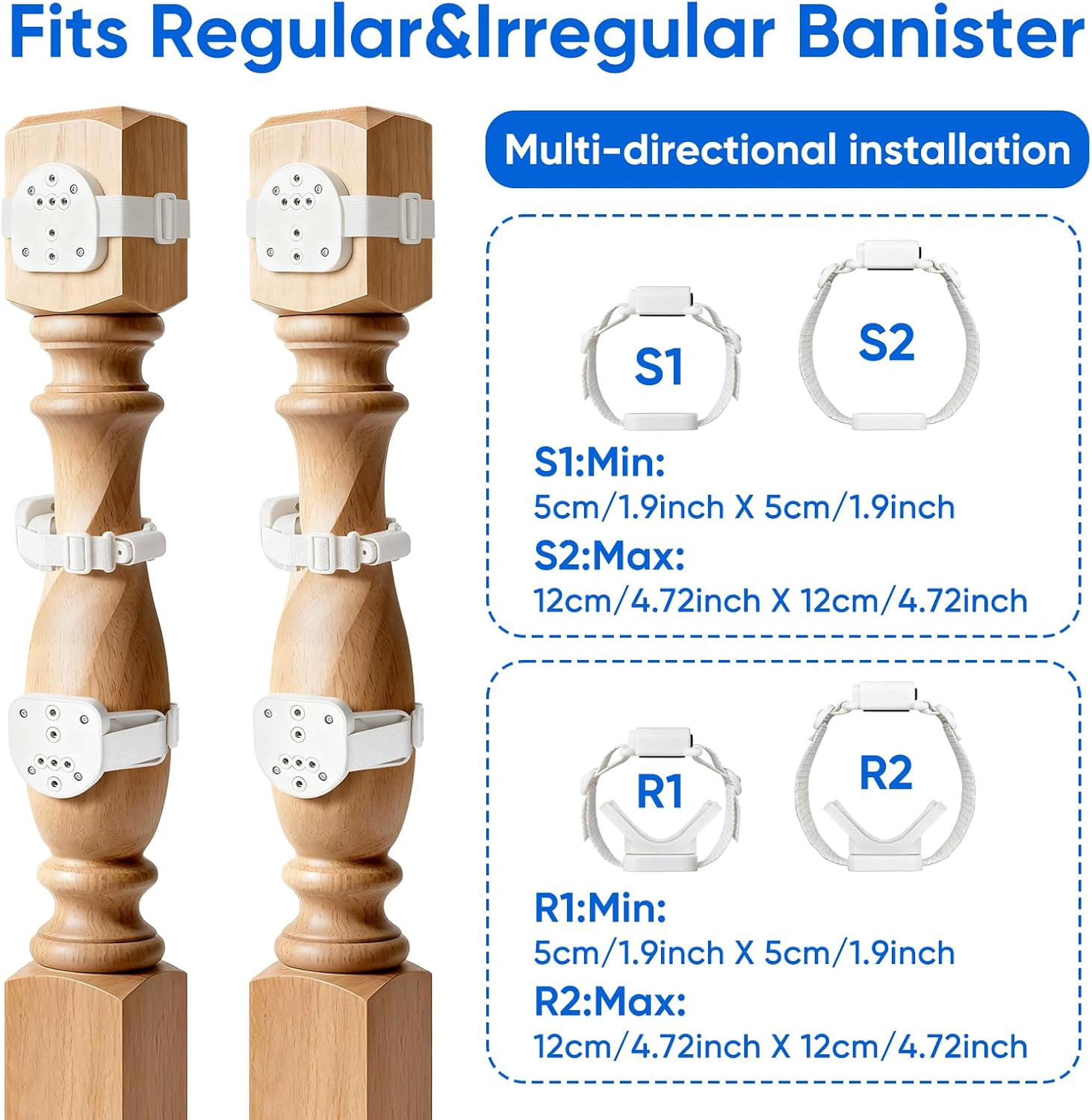 2Pcs Baby Gate Stair Railing Banister Adapter, Fits 1.9-4.72'' Diameter Universal Banisters, Wide Square/Round Railings No-Drilling Mounting Fittings for Retractable Gates, (White) - Image 3