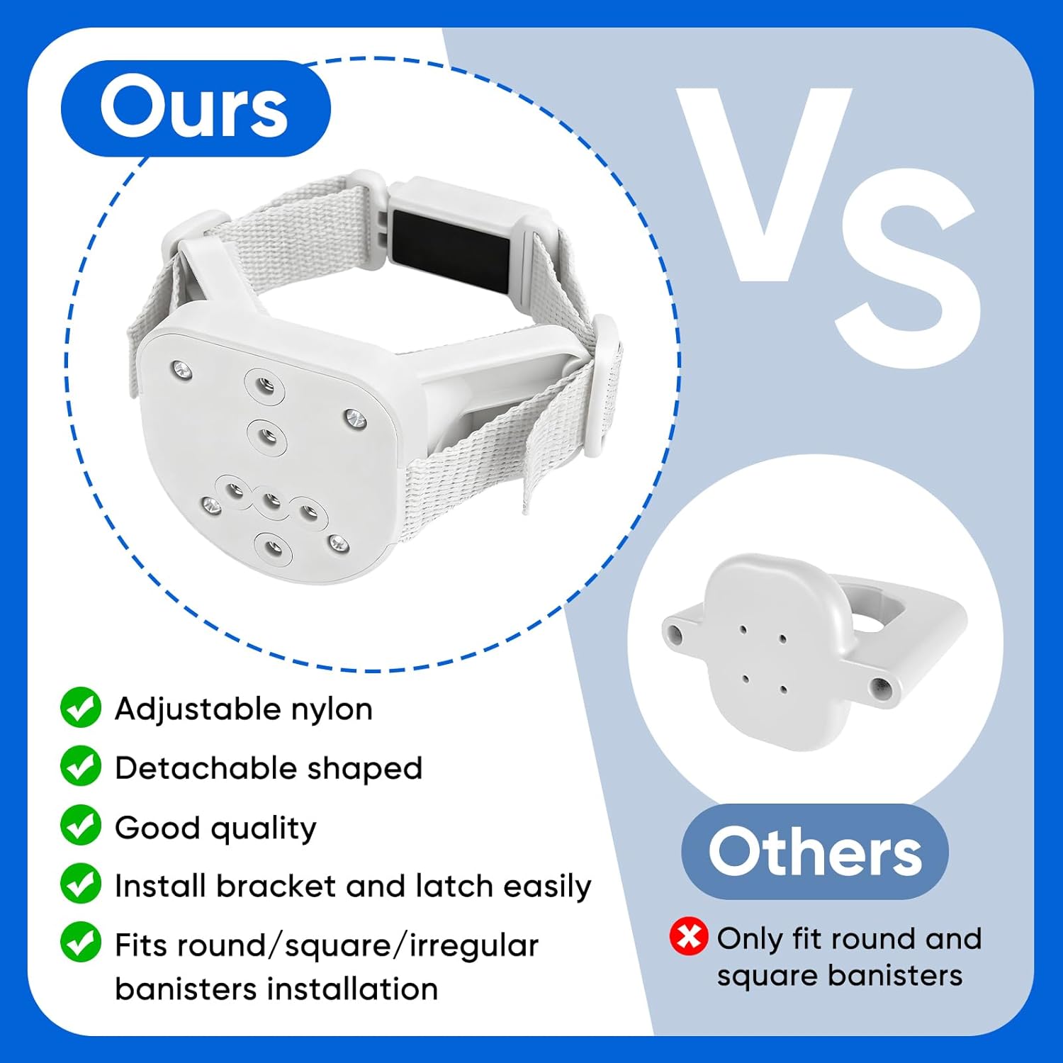 2Pcs Baby Gate Stair Railing Banister Adapter, Fits 1.9-4.72'' Diameter Universal Banisters, Wide Square/Round Railings No-Drilling Mounting Fittings for Retractable Gates, (White) - Image 5