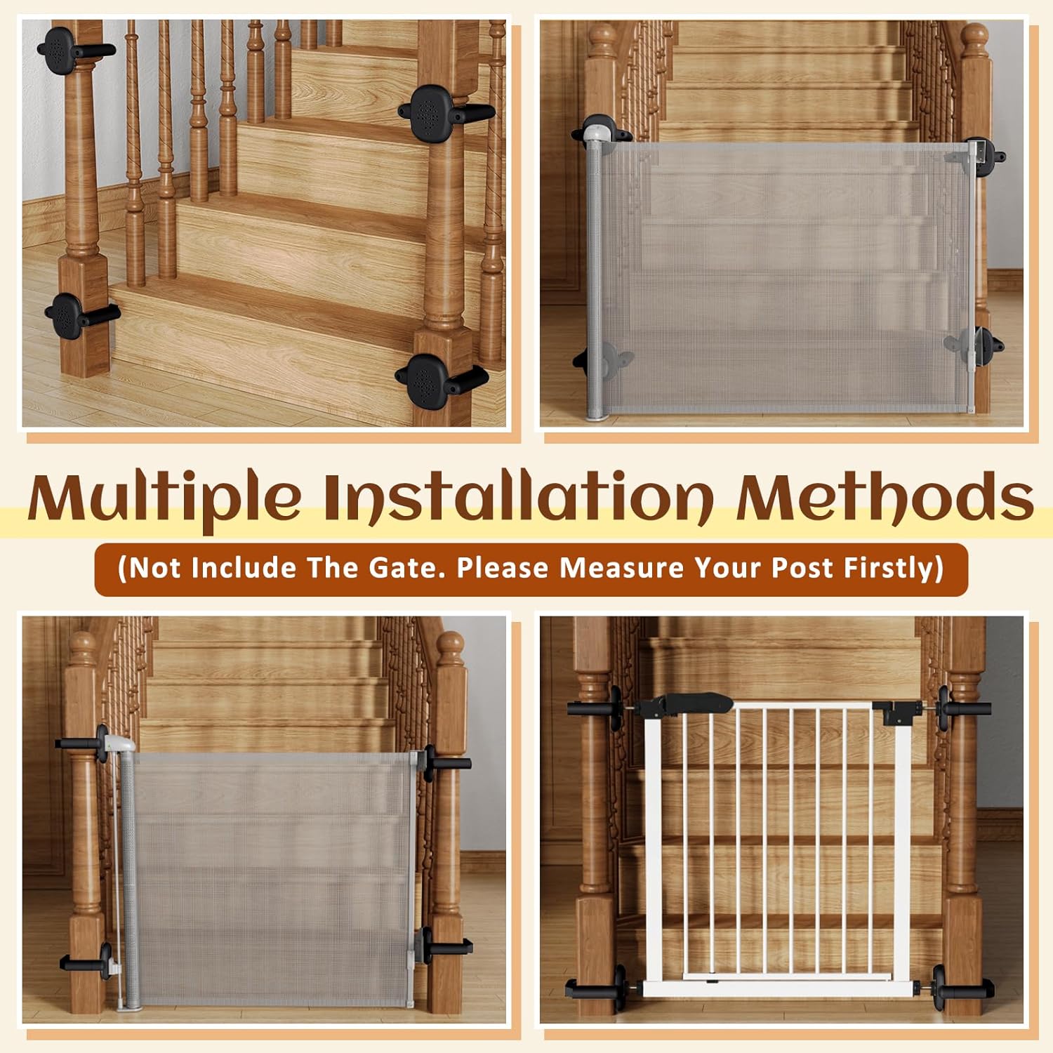 Baby Gate Banister Adapter:2Pcs Baby Stair Gate Kit Stair Post Fitting Kit Babys Gates for Stairs, Safety Stair Adapter Fit for Stair Gate Against Stairs Posts (Black, Not Include The Gate) - Image 3